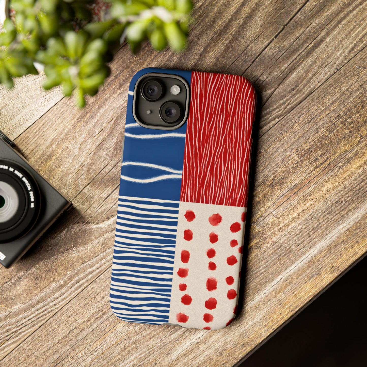 Abstract Geometric Phone Case | Red, Blue & White Pattern Cover for iPhone, Galaxy, Pixel
