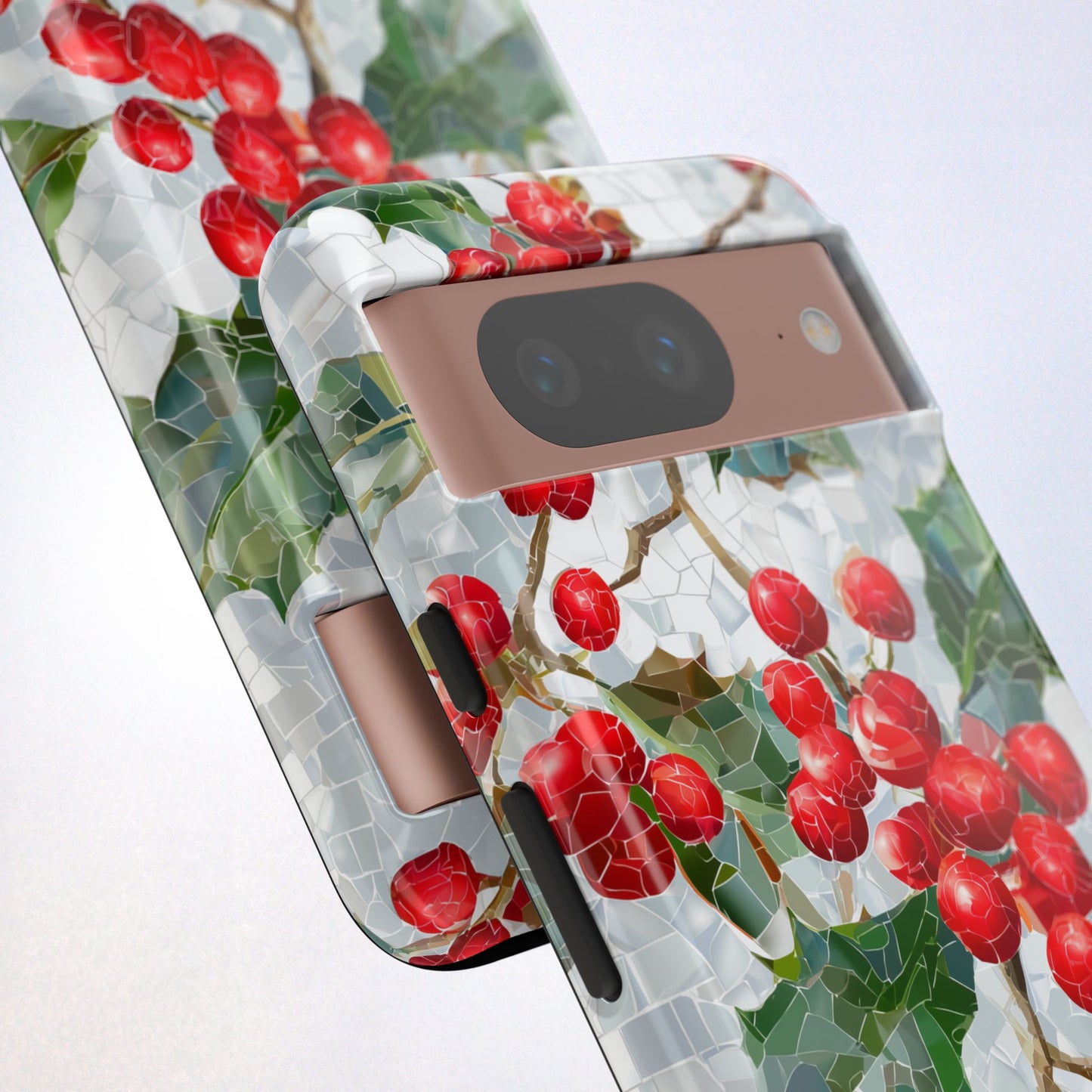Holly Berry Phone Case, Christmas Mosaic Design, Winter Botanical Cover for iPhone Samsung Pixel