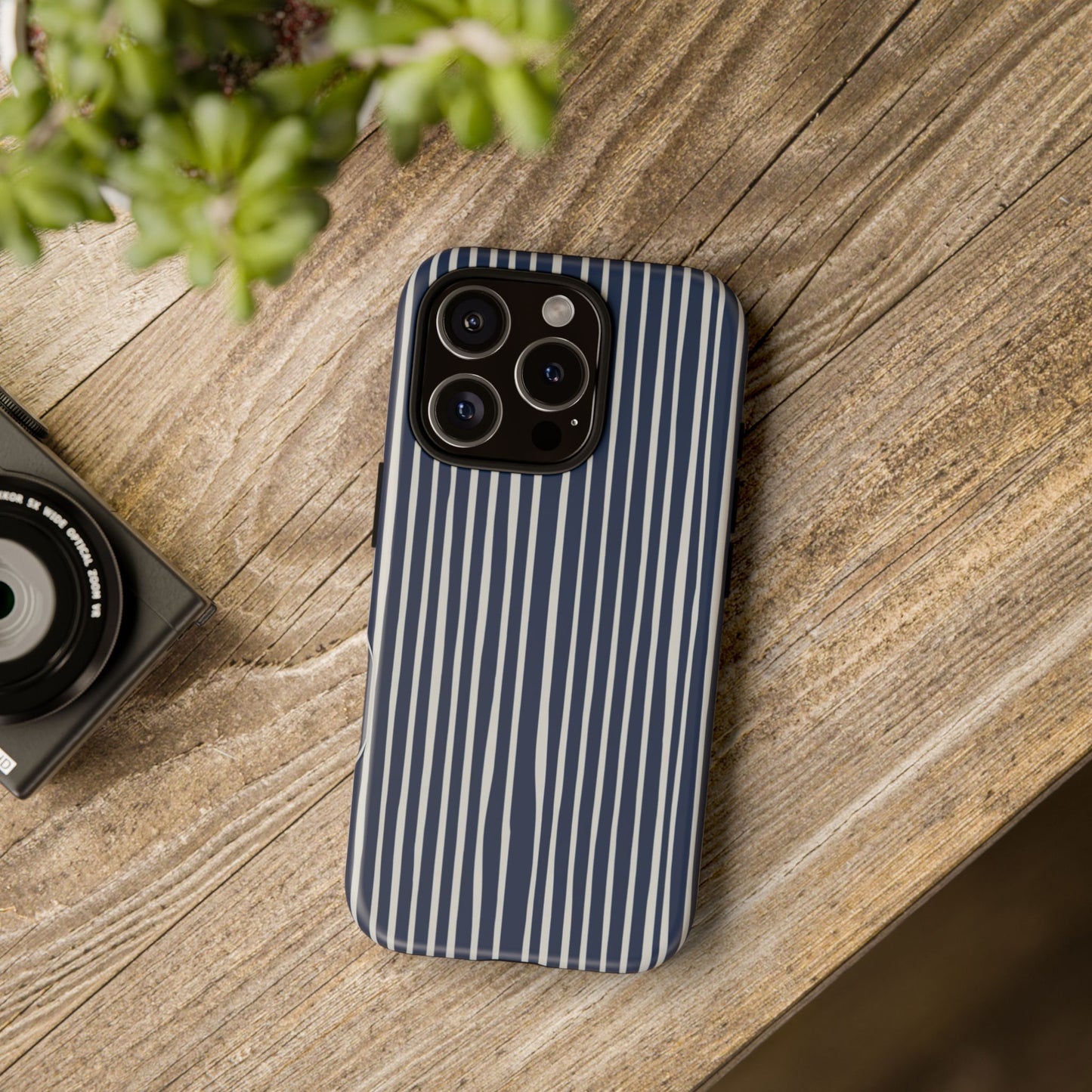 Navy Striped Phone Case | Minimalist Blue and White Stripe Design, Nautical Aesthetic Protective Cover