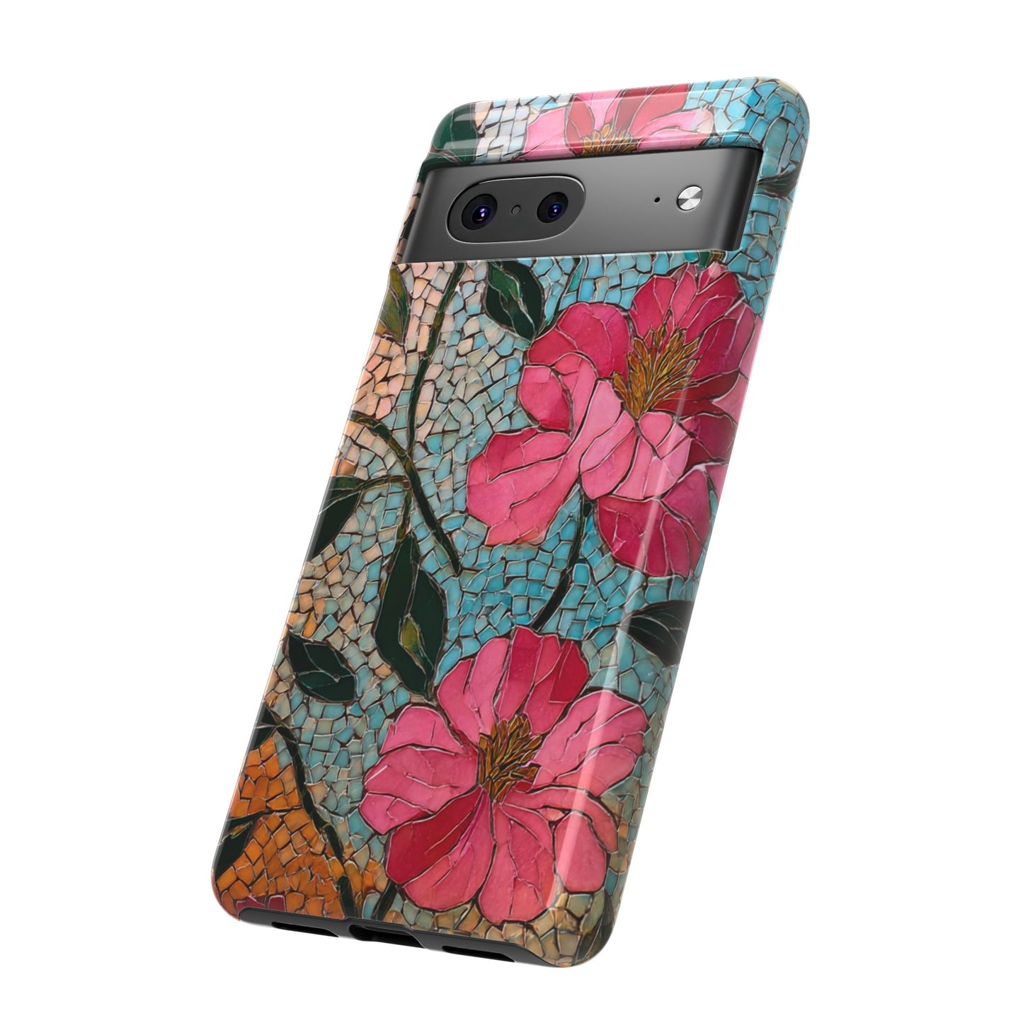 Bright Floral Mosaic Phone Case, iPhone 15 16 17 Pro Air Case, Pixel 9 Pro Cover, Samsung Galaxy 25 Pro Case