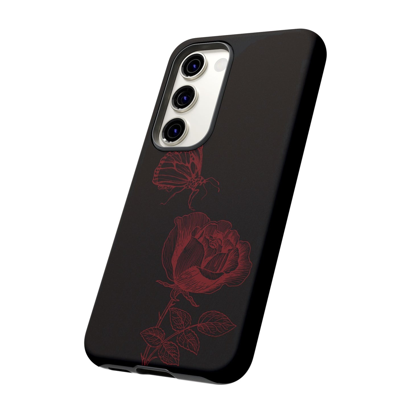 Black Rose and Butterfly Phone Case - Dark Academia Aesthetic Gothic iPhone, Galaxy and Pixel Cover