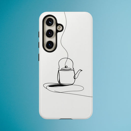 Minimalist Tea Kettle Phone Case, Line Art Coffee Tea Design, Modern Aesthetic iPhone Samsung Pixel Cover