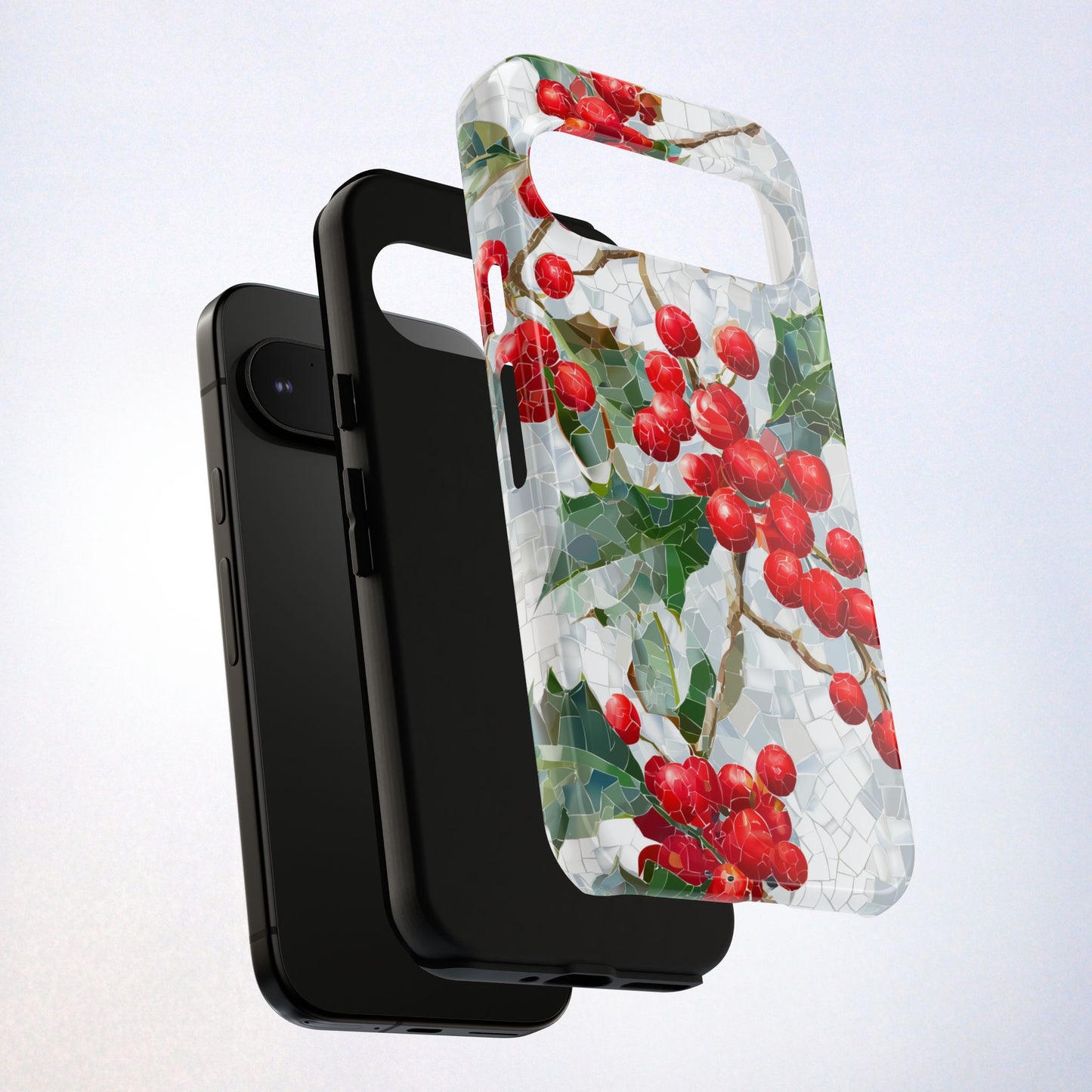 Holly Berry Phone Case, Christmas Mosaic Design, Winter Botanical Cover for iPhone Samsung Pixel