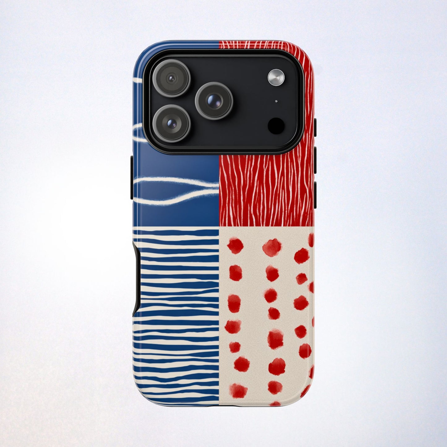 Abstract Geometric Phone Case | Red, Blue & White Pattern Cover for iPhone, Galaxy, Pixel