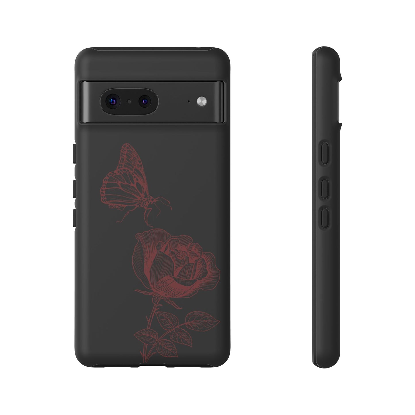Black Rose and Butterfly Phone Case - Dark Academia Aesthetic Gothic iPhone, Galaxy and Pixel Cover
