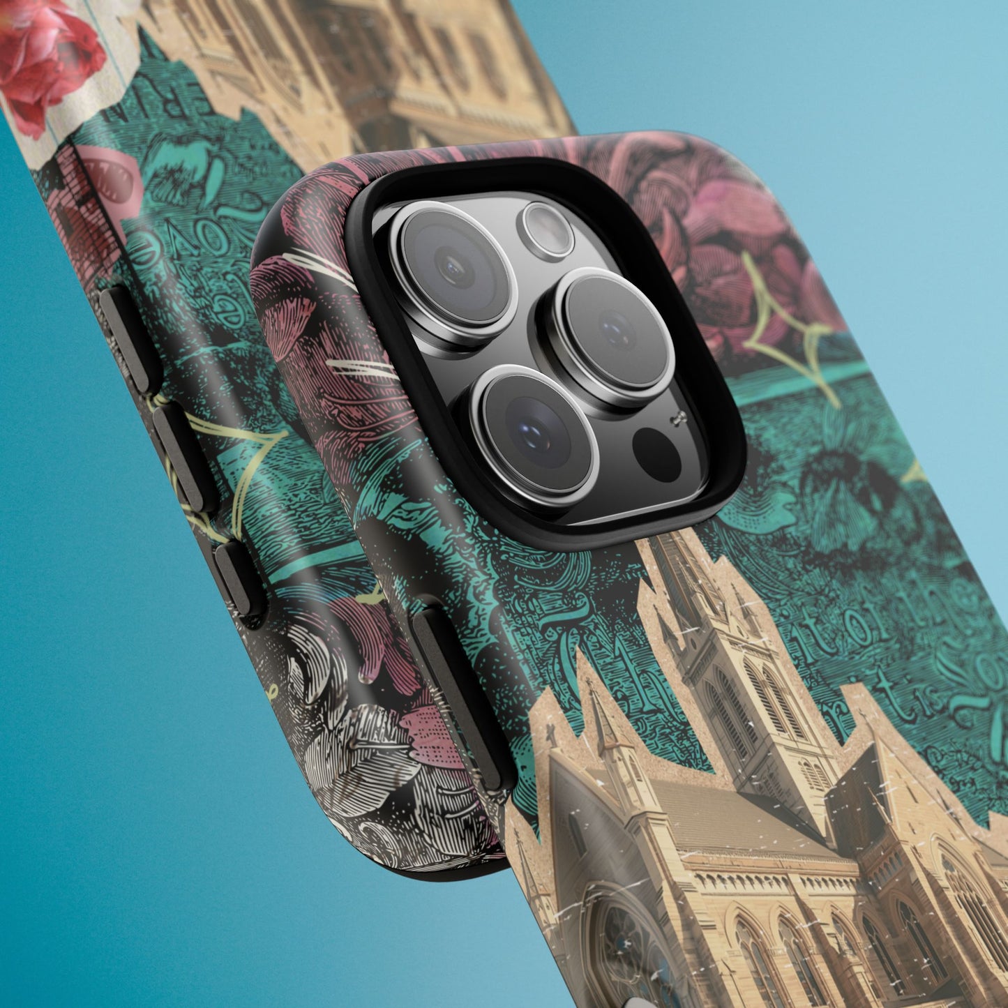 Gothic Cathedral Phone Case, Dark Academia Aesthetic, Fall Floral Art iPhone Samsung Pixel Cover, Scrapbook Vintage Phone Case Design