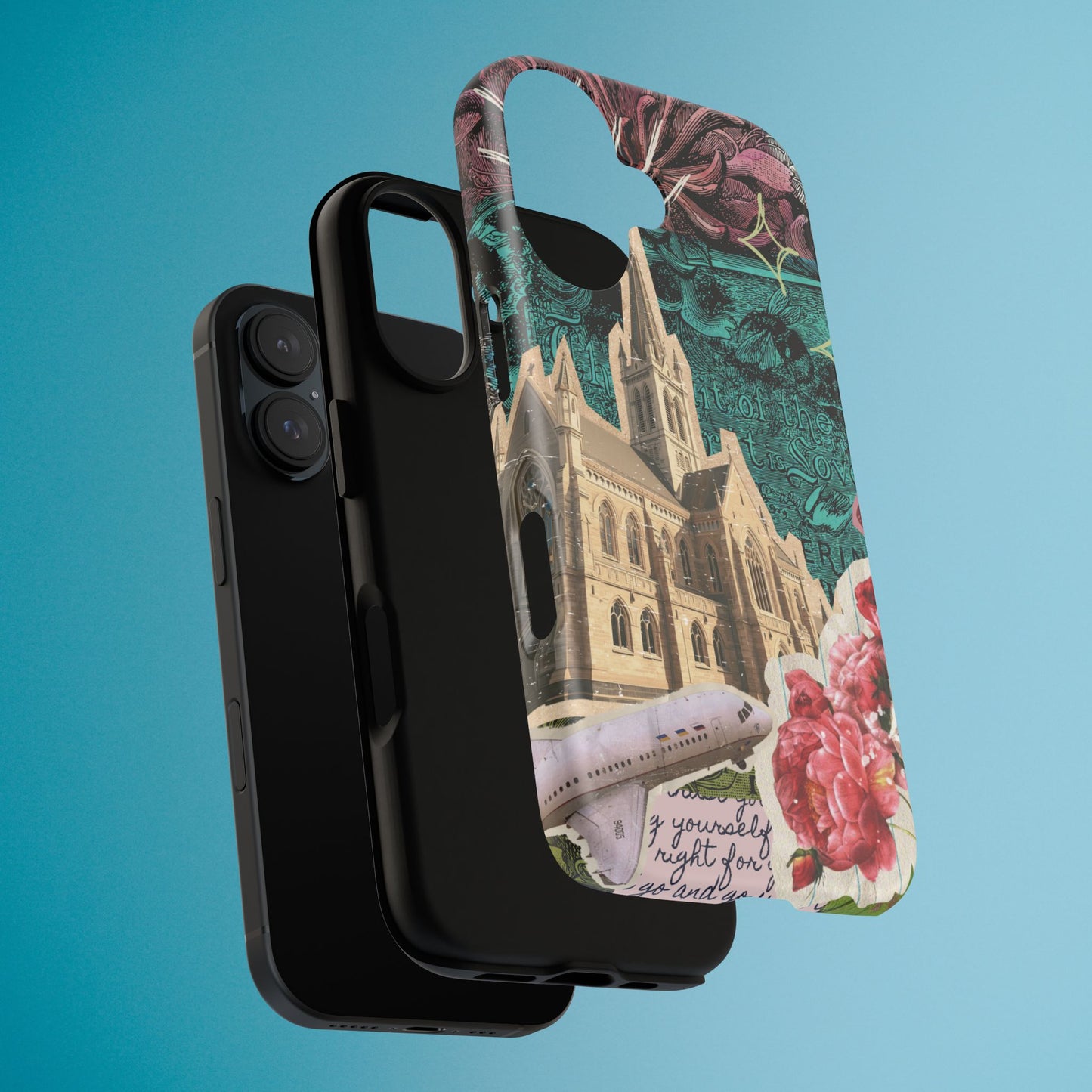 Gothic Cathedral Phone Case, Dark Academia Aesthetic, Fall Floral Art iPhone Samsung Pixel Cover, Scrapbook Vintage Phone Case Design