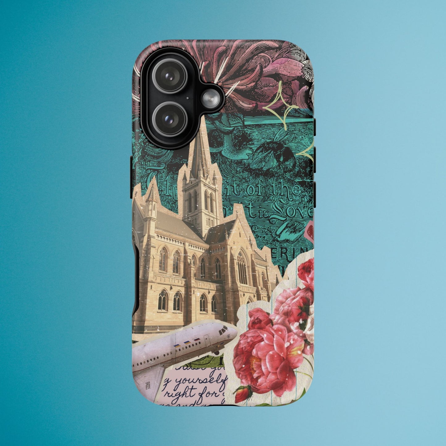 Gothic Cathedral Phone Case, Dark Academia Aesthetic, Fall Floral Art iPhone Samsung Pixel Cover, Scrapbook Vintage Phone Case Design