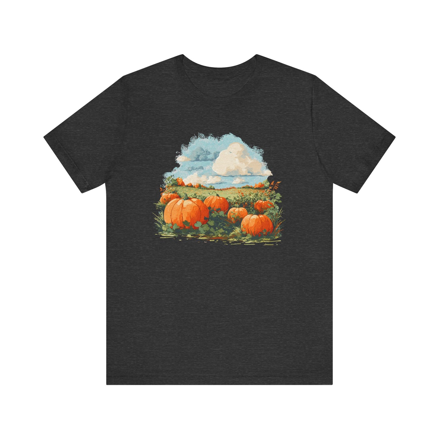 Pumpkin Patch Scenic T-Shirt Fall Harvest Graphic Tee, Cozy Autumn Farm Shirt, Country Landscape Pumpkin Field Top
