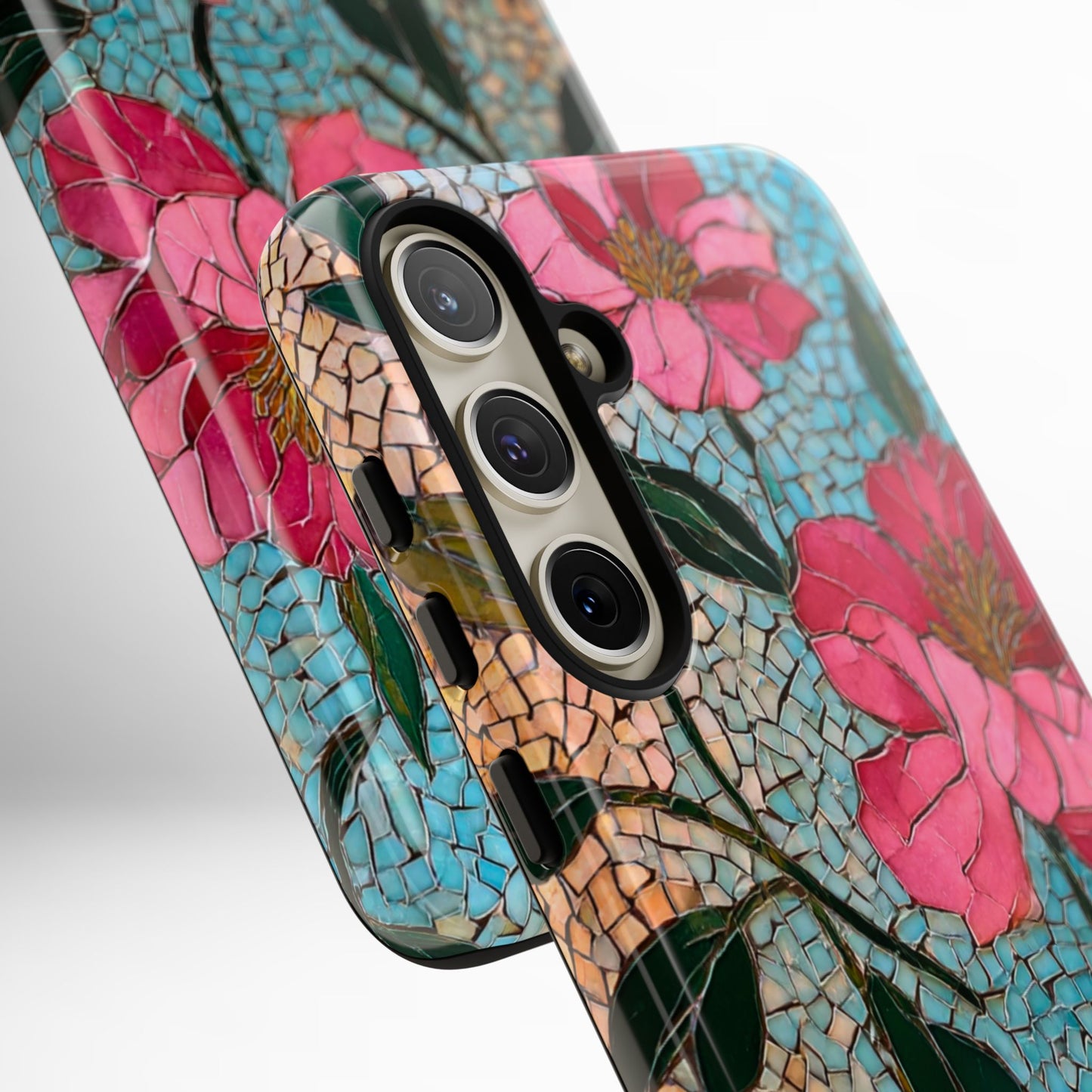 Bright Floral Mosaic Phone Case, iPhone 15 16 17 Pro Air Case, Pixel 9 Pro Cover, Samsung Galaxy 25 Pro Case