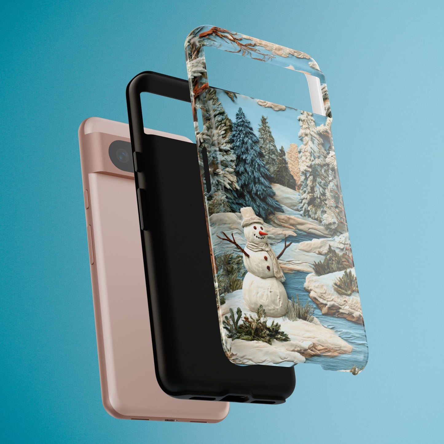 Snowman Winter Scene Phone Case Christmas Holiday Cover for iPhone Samsung Pixel