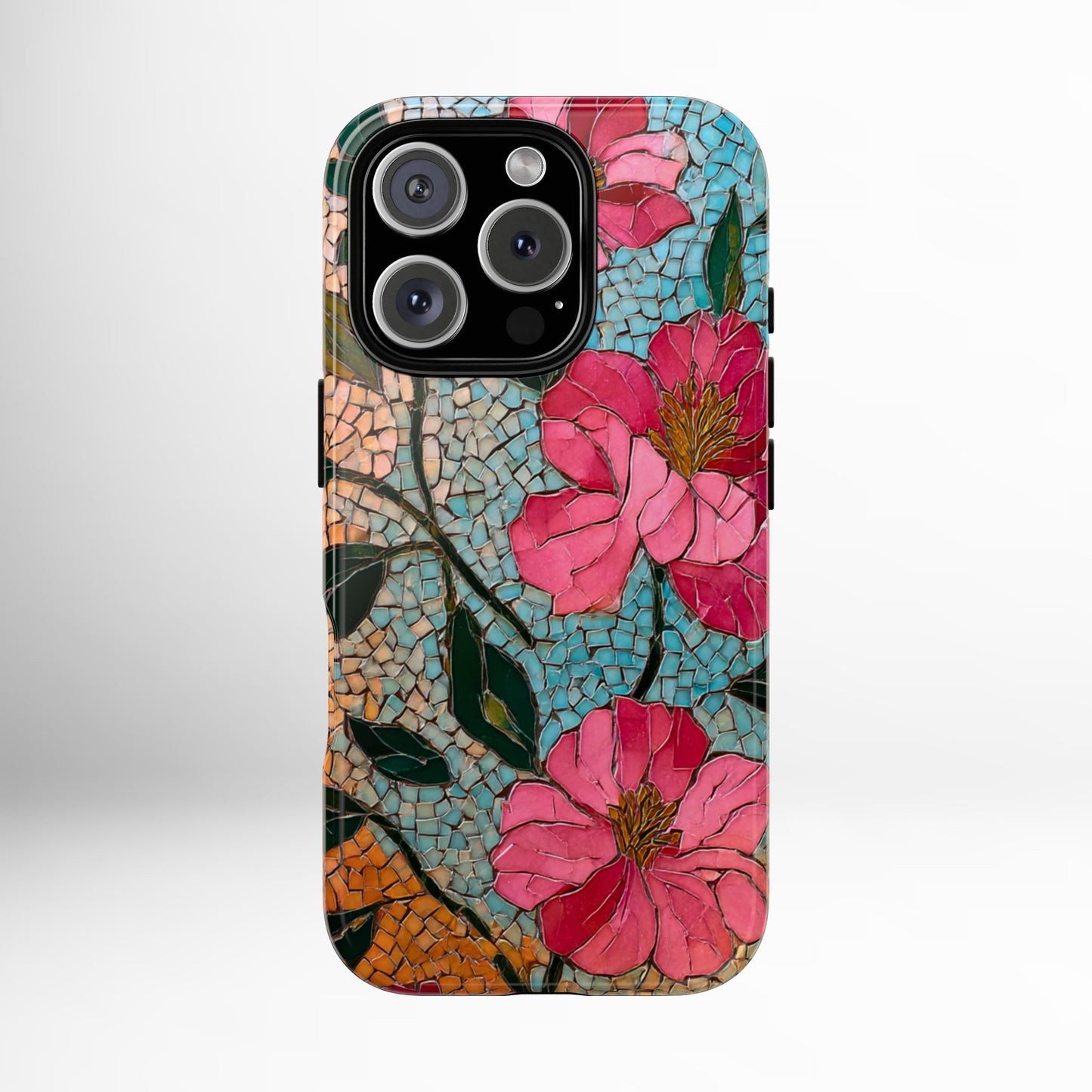 Bright Floral Mosaic Phone Case, iPhone 15 16 17 Pro Air Case, Pixel 9 Pro Cover, Samsung Galaxy 25 Pro Case