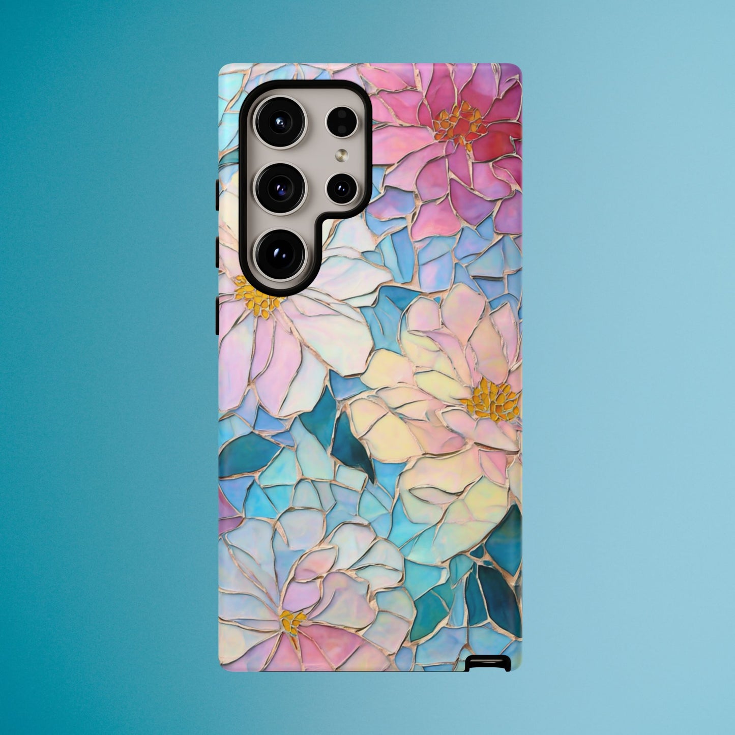 Floral Mosaic Phone Case, Colorful Flower Art Cover, Protective iPhone Samsung Pixel Case, New Phone Accessory, Gift for Friend