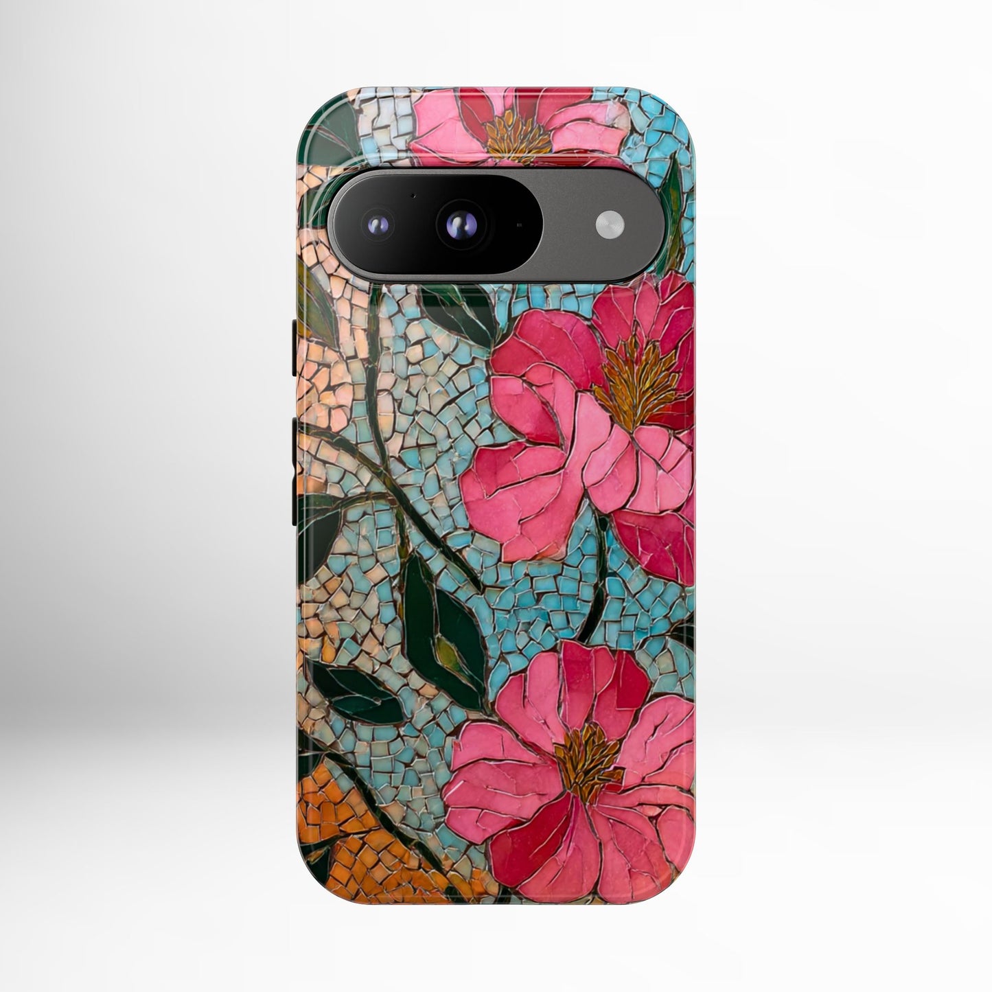 Bright Floral Mosaic Phone Case, iPhone 15 16 17 Pro Air Case, Pixel 9 Pro Cover, Samsung Galaxy 25 Pro Case