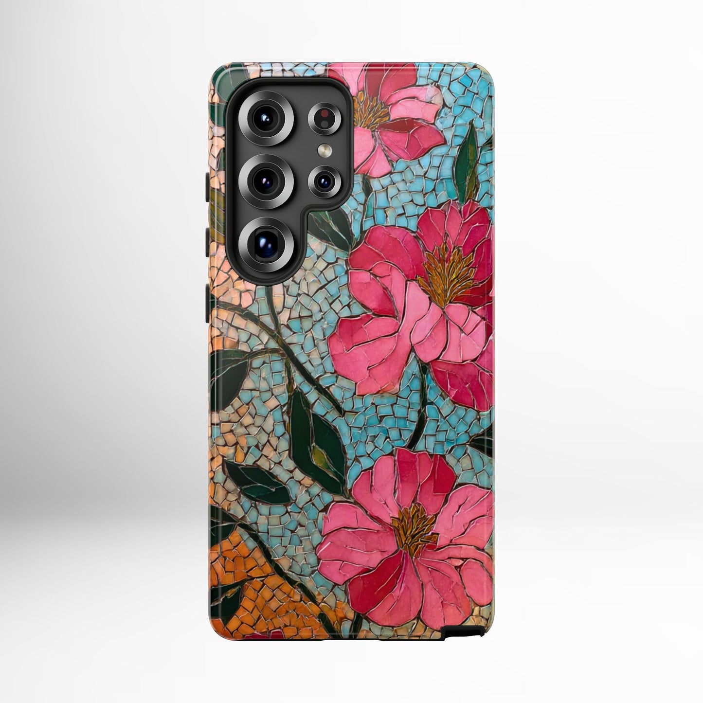Bright Floral Mosaic Phone Case, iPhone 15 16 17 Pro Air Case, Pixel 9 Pro Cover, Samsung Galaxy 25 Pro Case