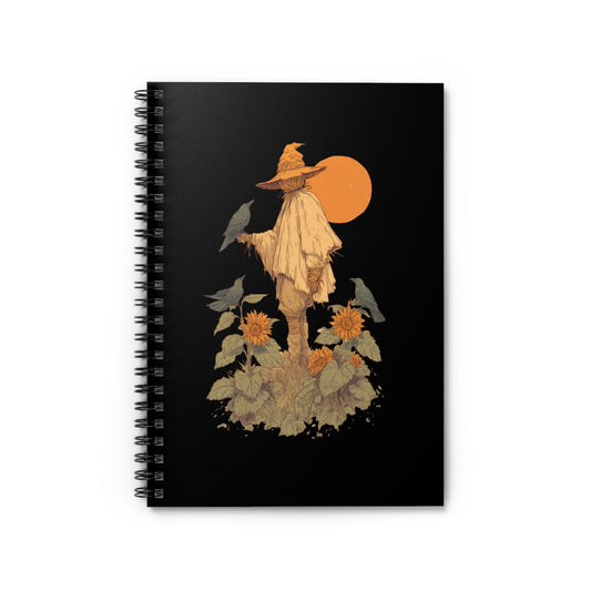 Autumn Scarecrow Notebook - Rustic Spiral Journal with Crows & Sunflowers, Cozy Fall Stationery, Gift for Writers and Fall Lovers