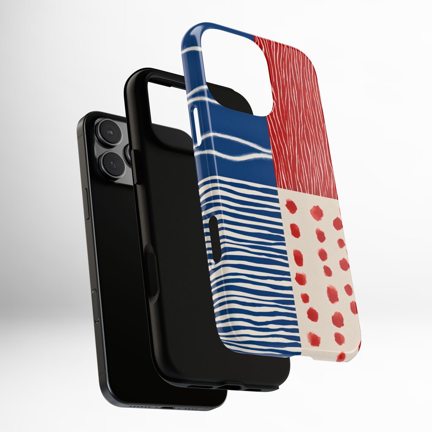 Abstract Geometric Phone Case | Red, Blue & White Pattern Cover for iPhone, Galaxy, Pixel