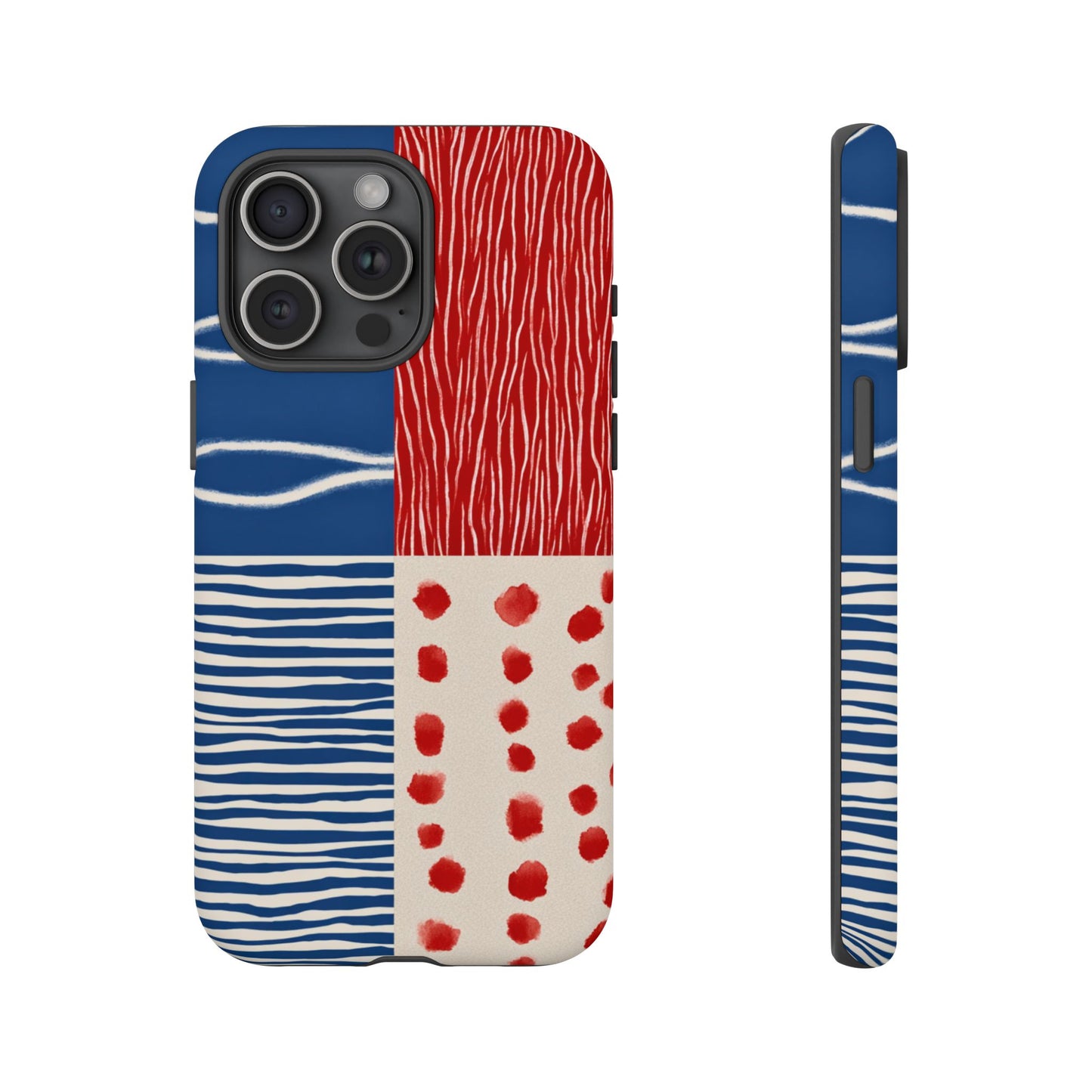 Abstract Geometric Phone Case | Red, Blue & White Pattern Cover for iPhone, Galaxy, Pixel