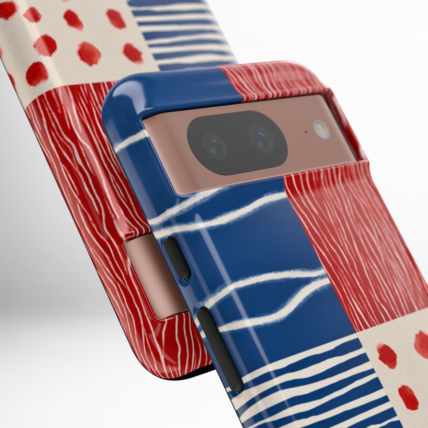 Abstract Geometric Phone Case | Red, Blue & White Pattern Cover for iPhone, Galaxy, Pixel