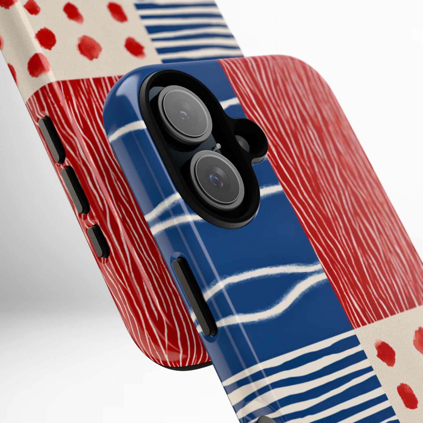 Abstract Geometric Phone Case | Red, Blue & White Pattern Cover for iPhone, Galaxy, Pixel