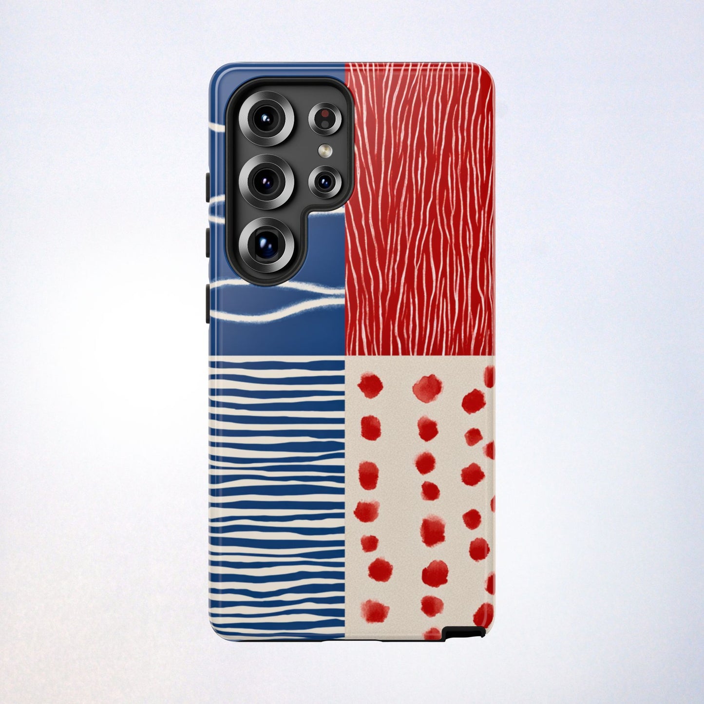 Abstract Geometric Phone Case | Red, Blue & White Pattern Cover for iPhone, Galaxy, Pixel