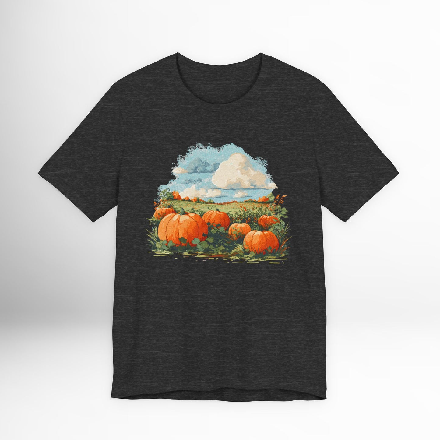 Pumpkin Patch Scenic T-Shirt Fall Harvest Graphic Tee, Cozy Autumn Farm Shirt, Country Landscape Pumpkin Field Top
