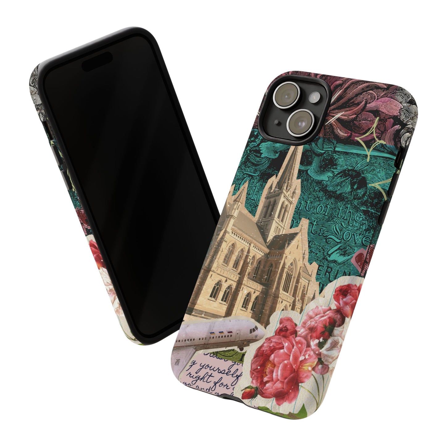 Gothic Cathedral Phone Case, Dark Academia Aesthetic, Fall Floral Art iPhone Samsung Pixel Cover, Scrapbook Vintage Phone Case Design