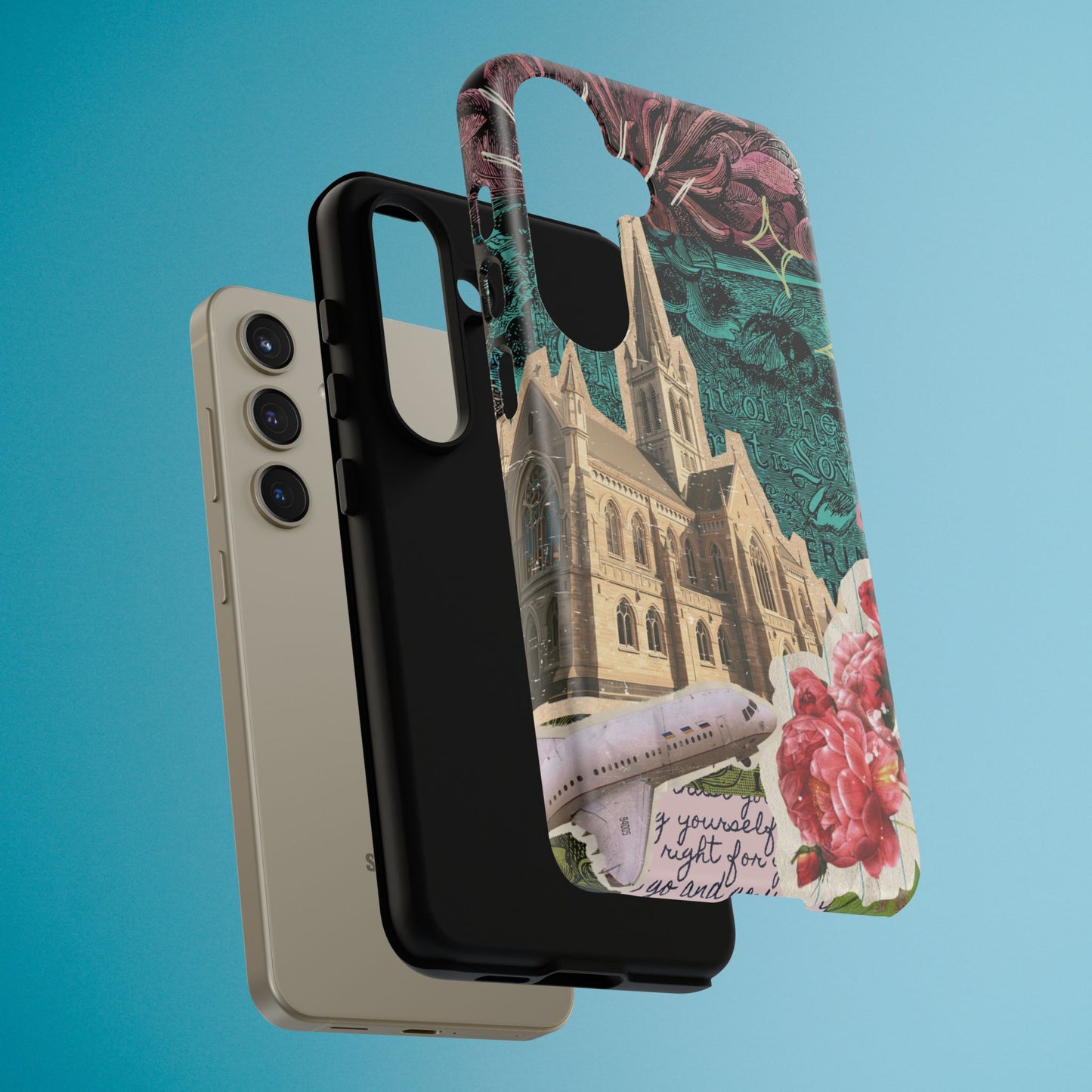 Gothic Cathedral Phone Case, Dark Academia Aesthetic, Fall Floral Art iPhone Samsung Pixel Cover, Scrapbook Vintage Phone Case Design