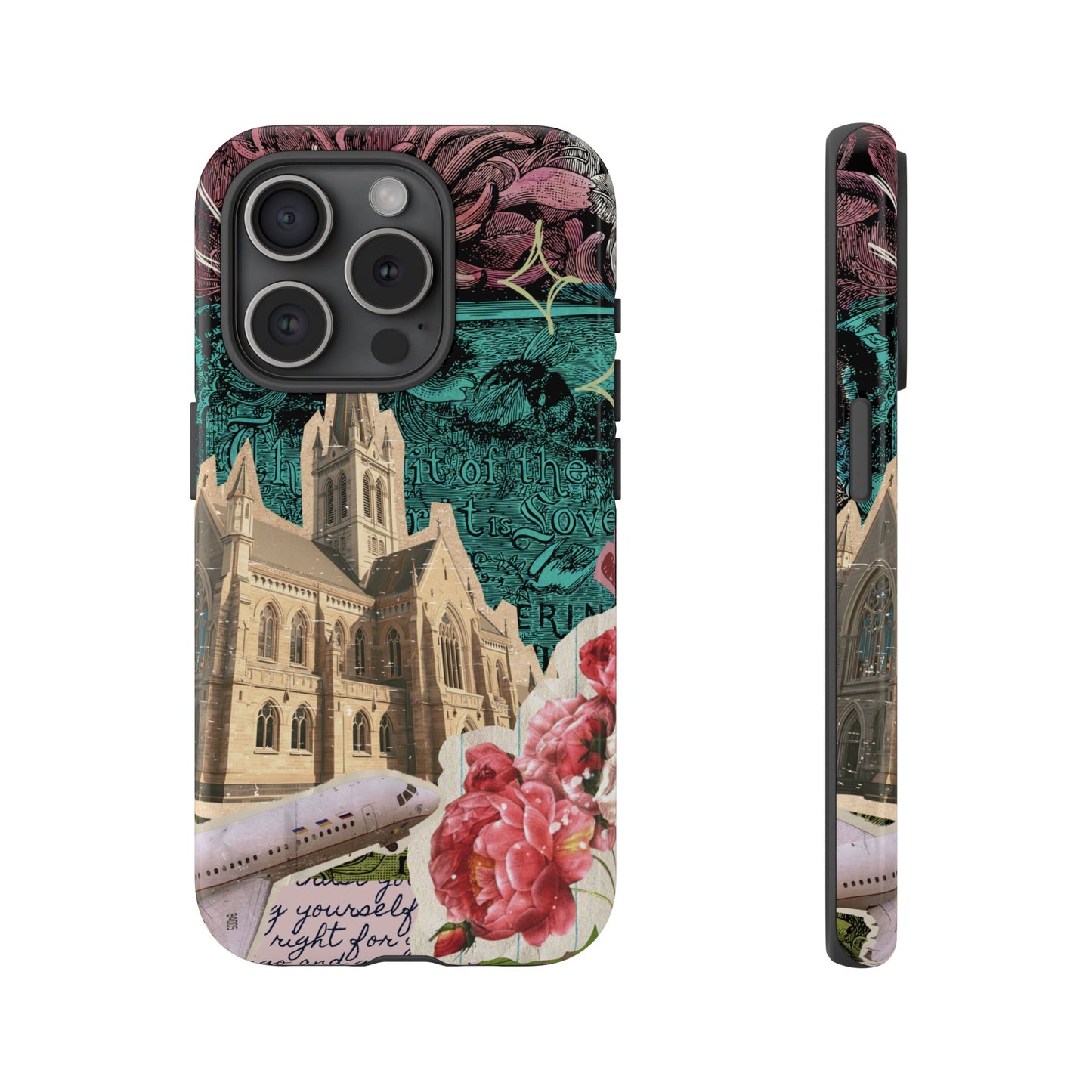 Gothic Cathedral Phone Case, Dark Academia Aesthetic, Fall Floral Art iPhone Samsung Pixel Cover, Scrapbook Vintage Phone Case Design