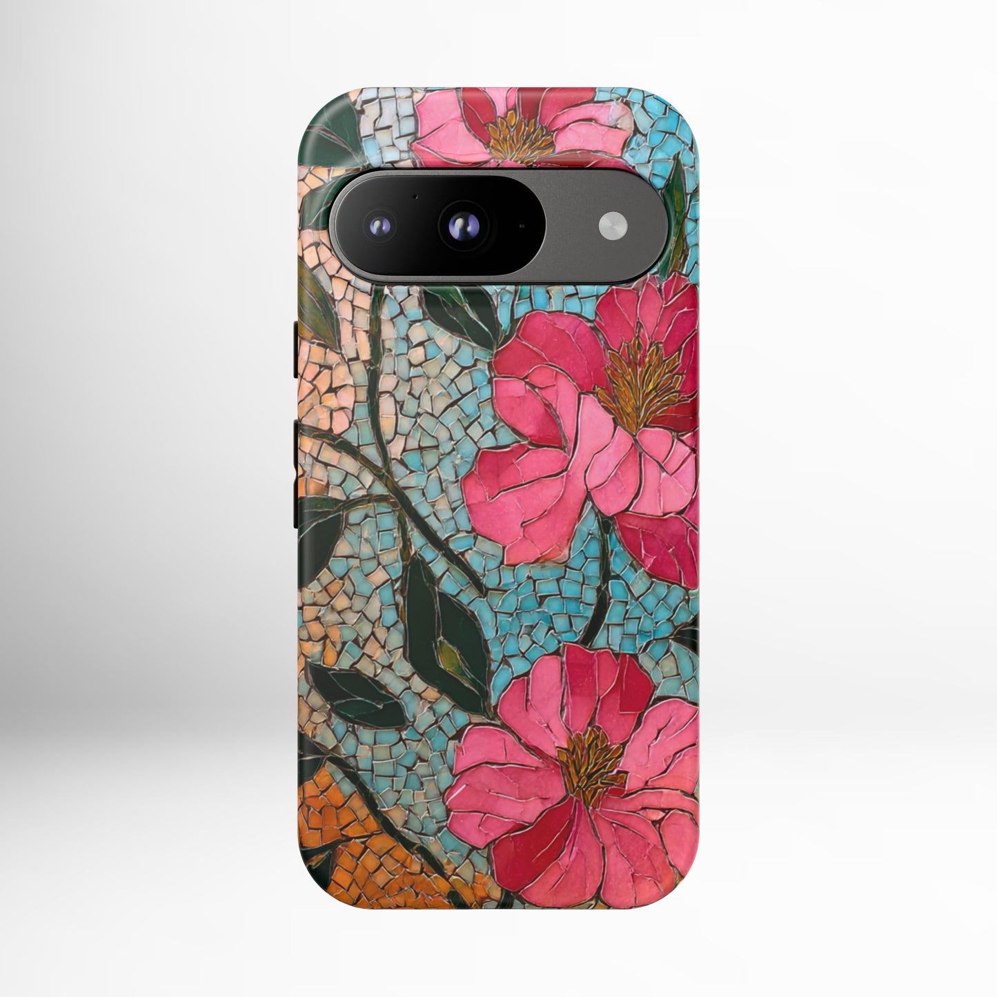 Bright Floral Mosaic Phone Case, iPhone 15 16 17 Pro Air Case, Pixel 9 Pro Cover, Samsung Galaxy 25 Pro Case
