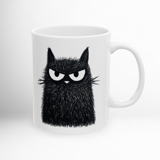 Angry Cat Mug Funny Black Cat Ceramic Coffee Cup 11oz or 15oz