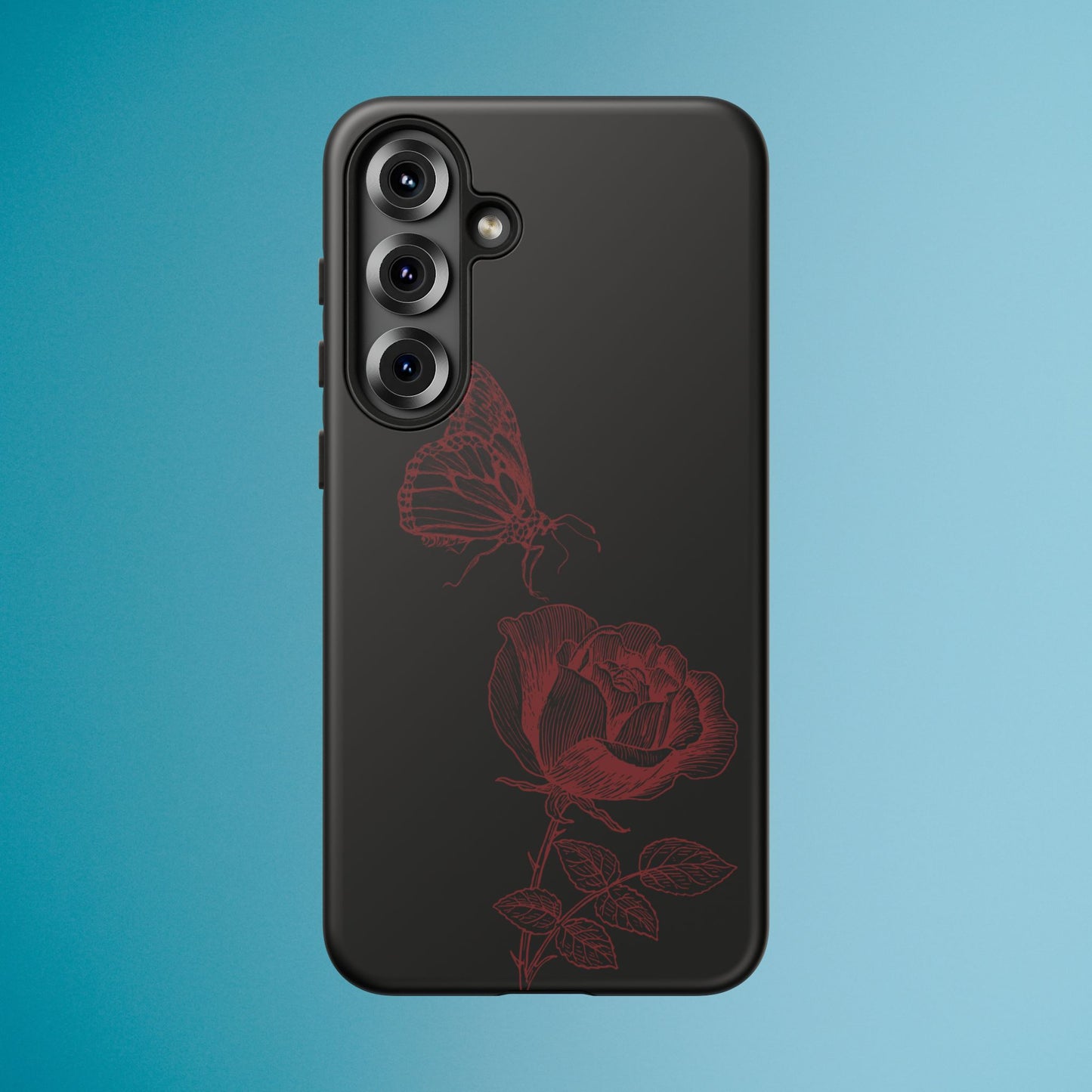 Black Rose and Butterfly Phone Case - Dark Academia Aesthetic Gothic iPhone, Galaxy and Pixel Cover