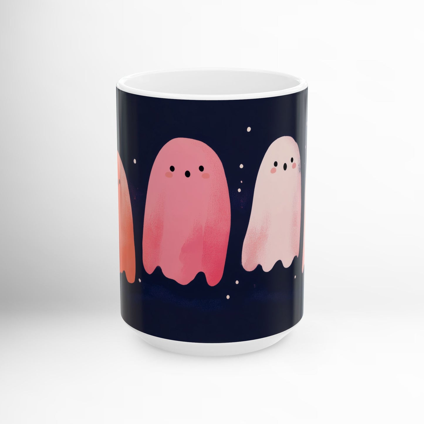 Cute Ghosts Mug Pastel Halloween Ceramic Coffee Cup, Kawaii Spooky Season Drinkware, Ghost Lover Gift 11oz & 15oz