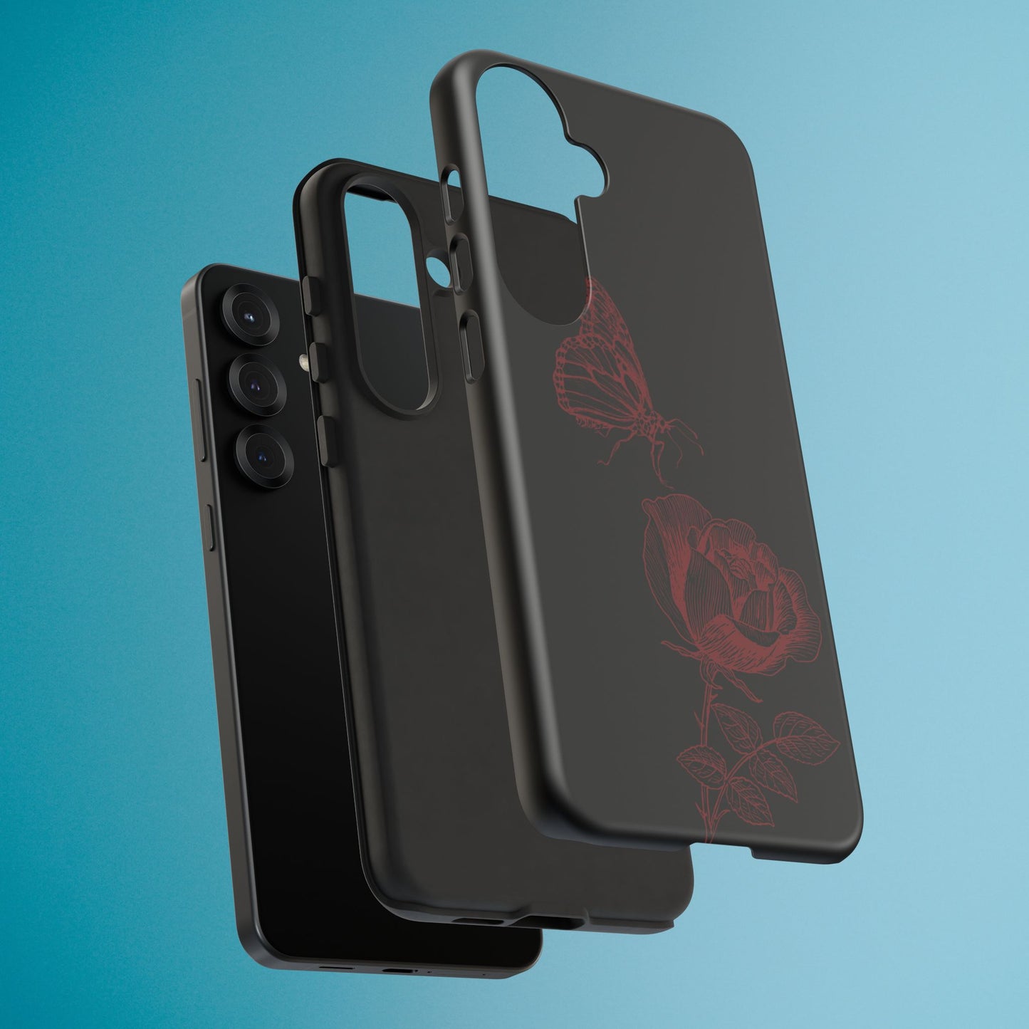 Black Rose and Butterfly Phone Case - Dark Academia Aesthetic Gothic iPhone, Galaxy and Pixel Cover