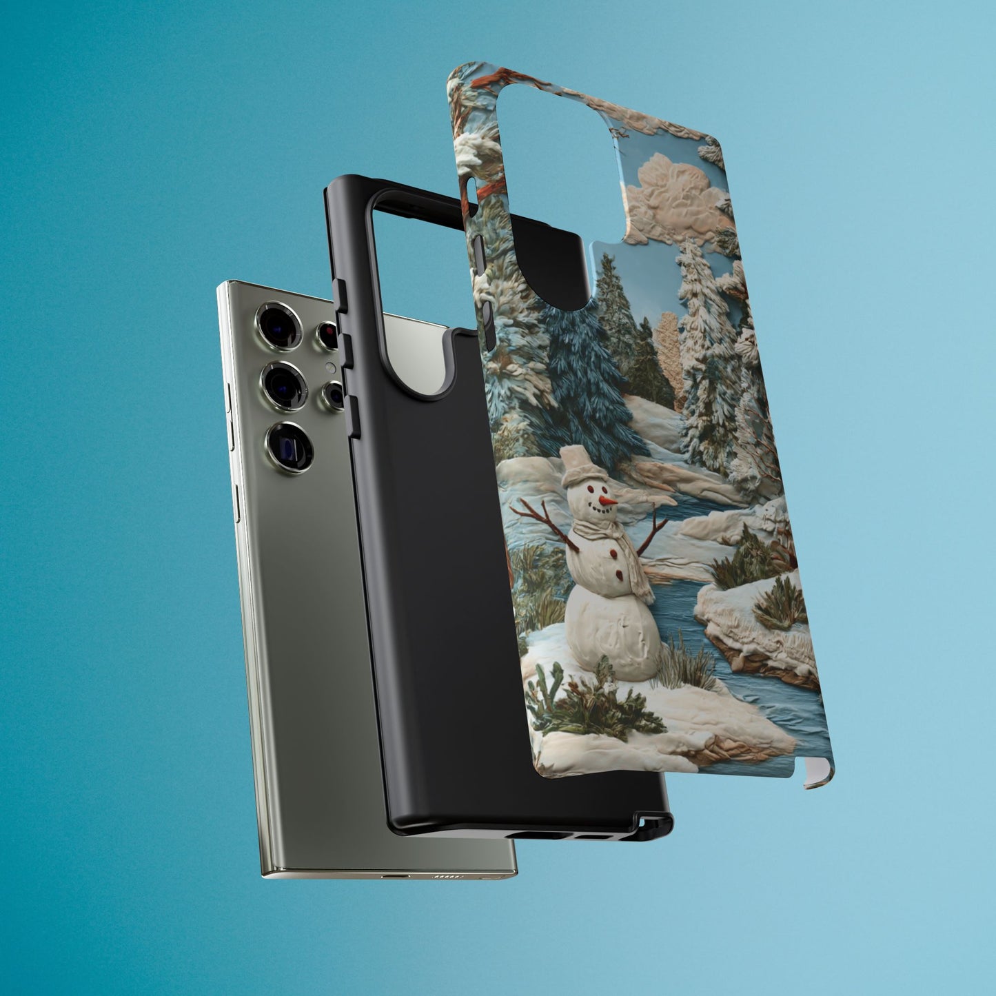 Snowman Winter Scene Phone Case Christmas Holiday Cover for iPhone Samsung Pixel