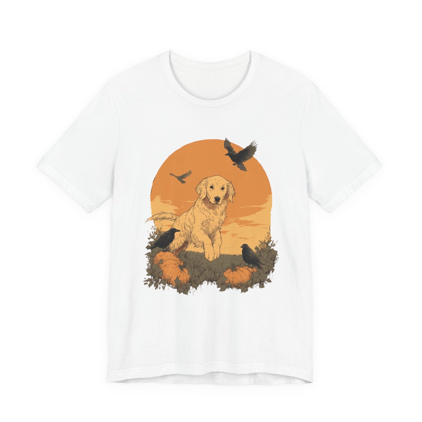 Golden Retriever Fall Shirt - Pumpkin & Crow Dog Tee, Autumn Pet Lover Gift, Halloween Cozy Graphic T-Shirt, Dog Mom Outfit
