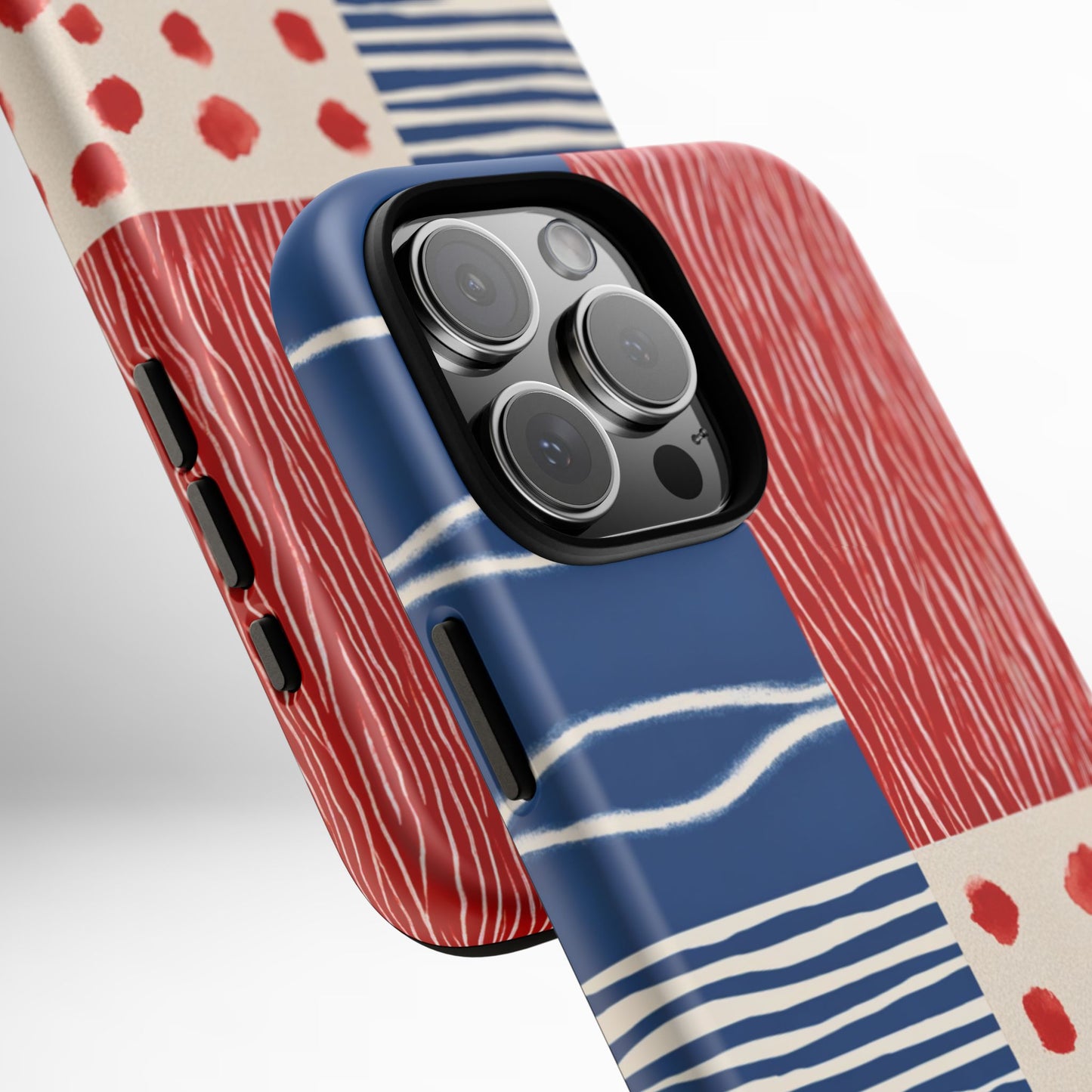 Abstract Geometric Phone Case | Red, Blue & White Pattern Cover for iPhone, Galaxy, Pixel