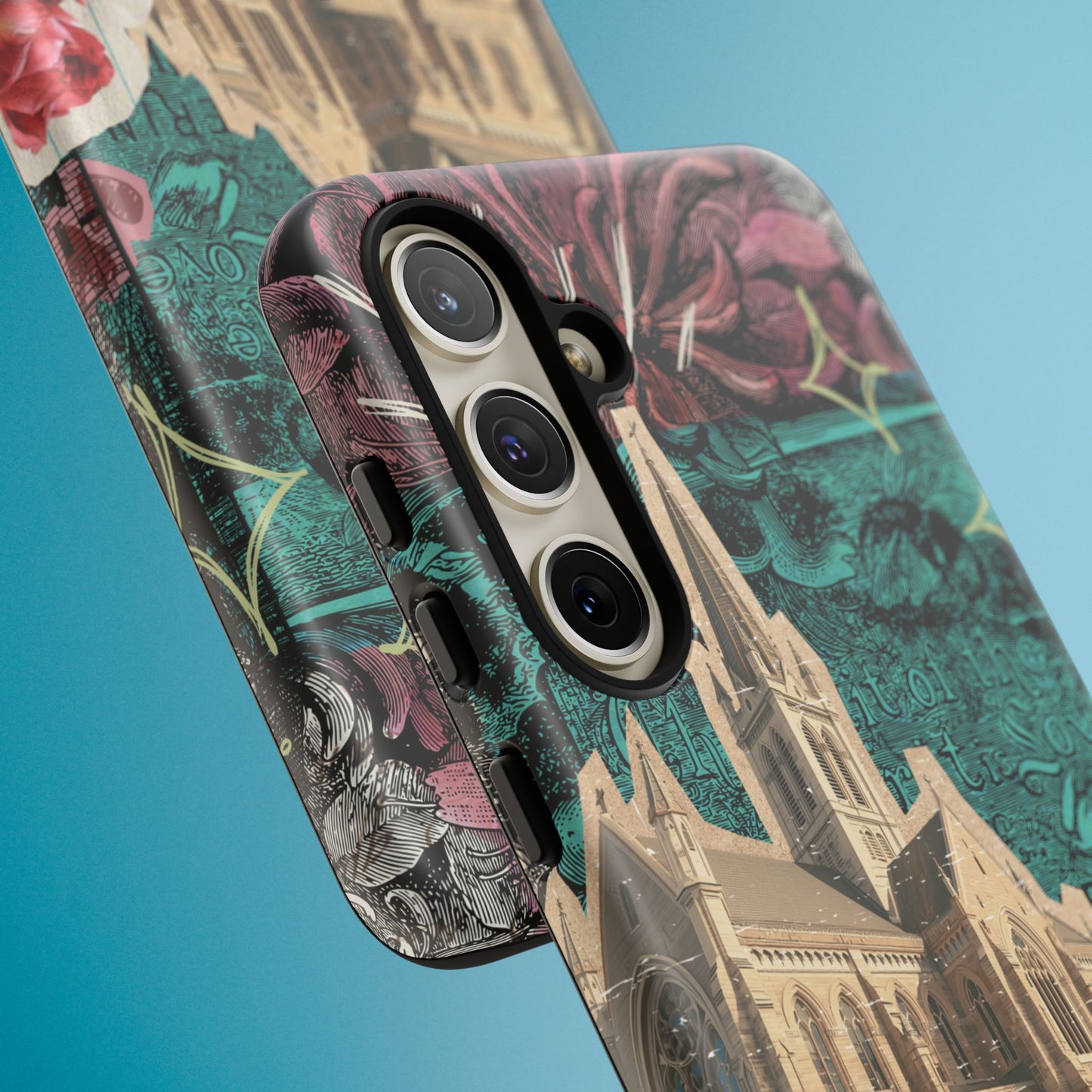 Gothic Cathedral Phone Case, Dark Academia Aesthetic, Fall Floral Art iPhone Samsung Pixel Cover, Scrapbook Vintage Phone Case Design