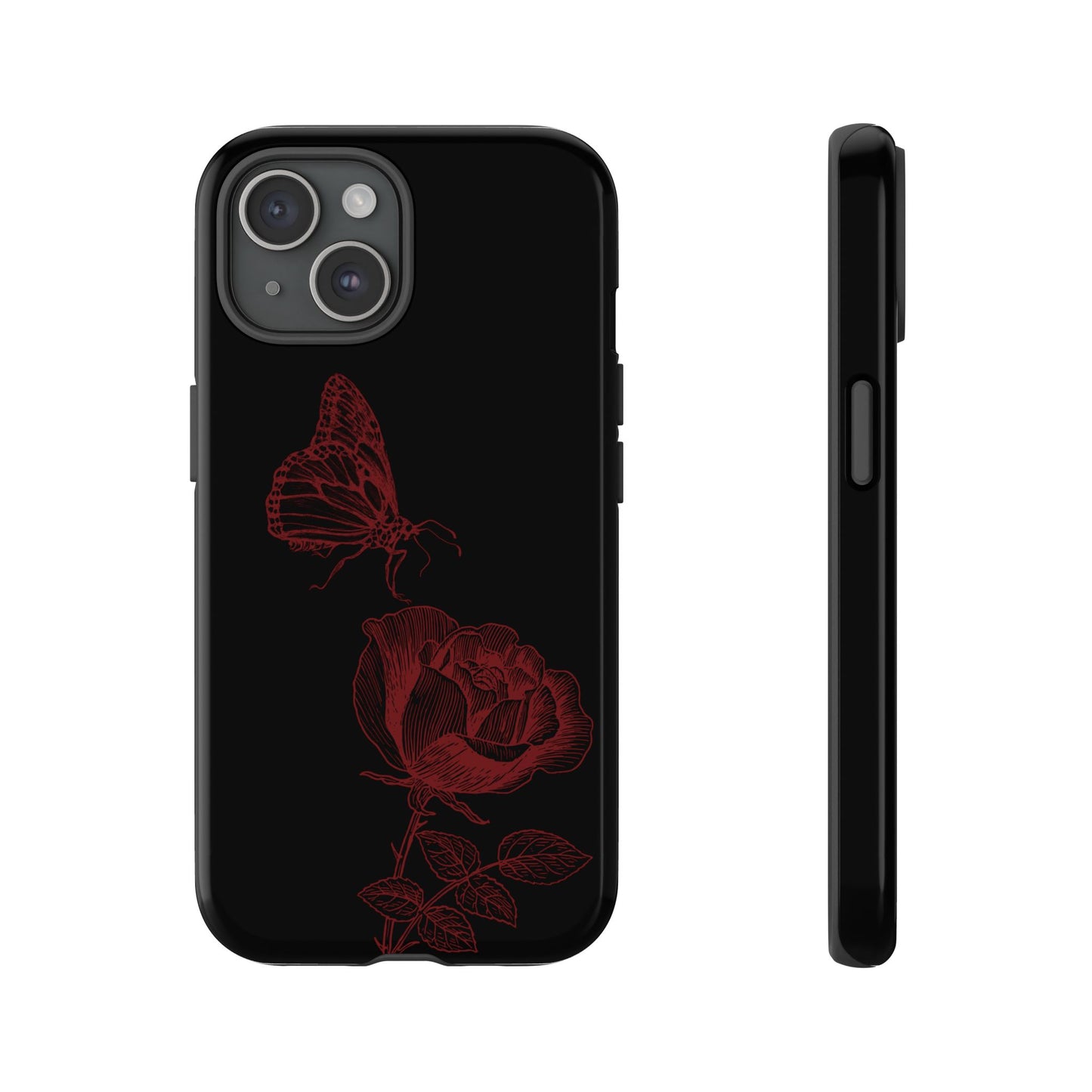 Black Rose and Butterfly Phone Case - Dark Academia Aesthetic Gothic iPhone, Galaxy and Pixel Cover