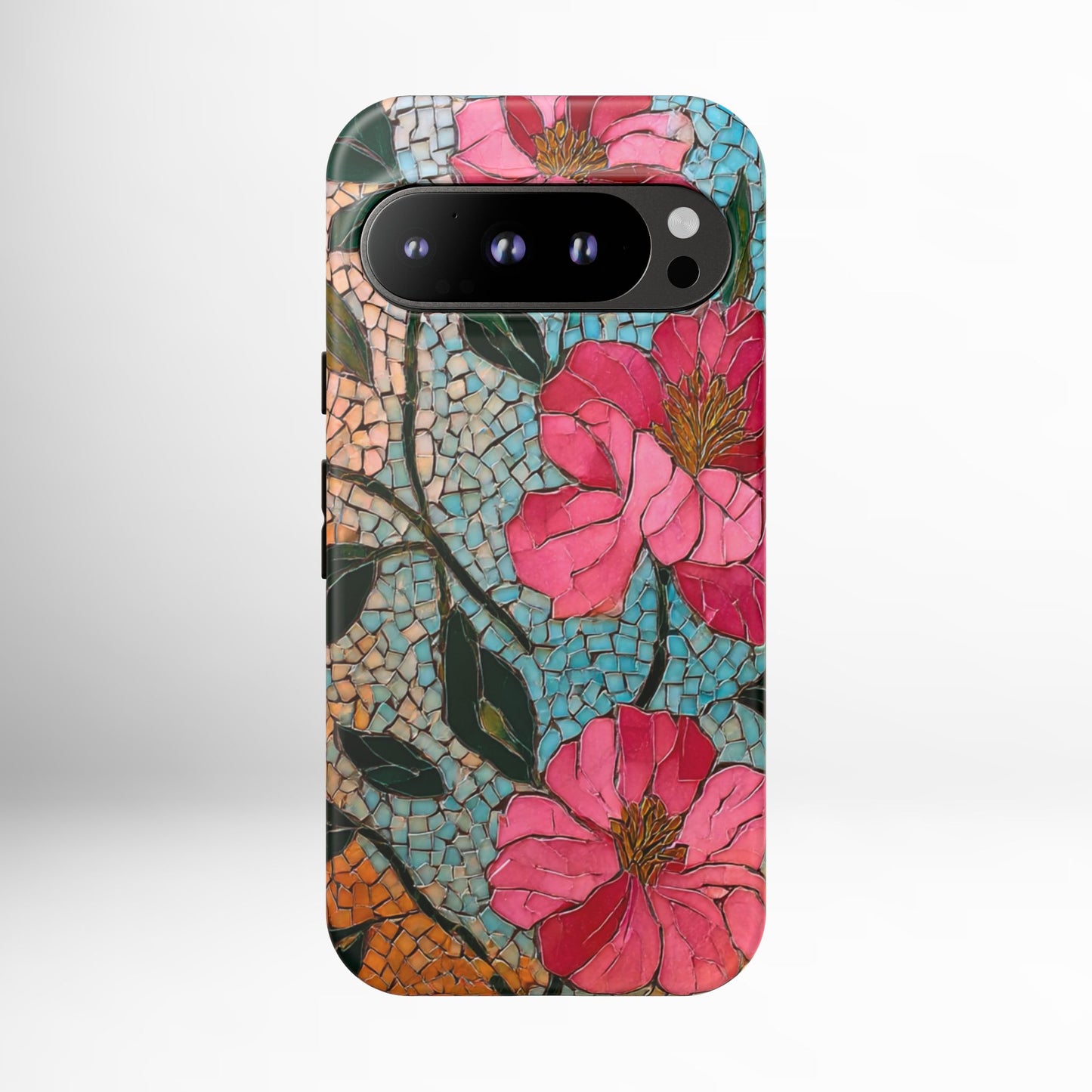 Bright Floral Mosaic Phone Case, iPhone 15 16 17 Pro Air Case, Pixel 9 Pro Cover, Samsung Galaxy 25 Pro Case