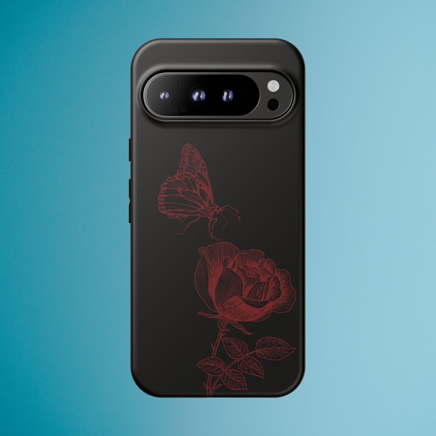 Black Rose and Butterfly Phone Case - Dark Academia Aesthetic Gothic iPhone, Galaxy and Pixel Cover