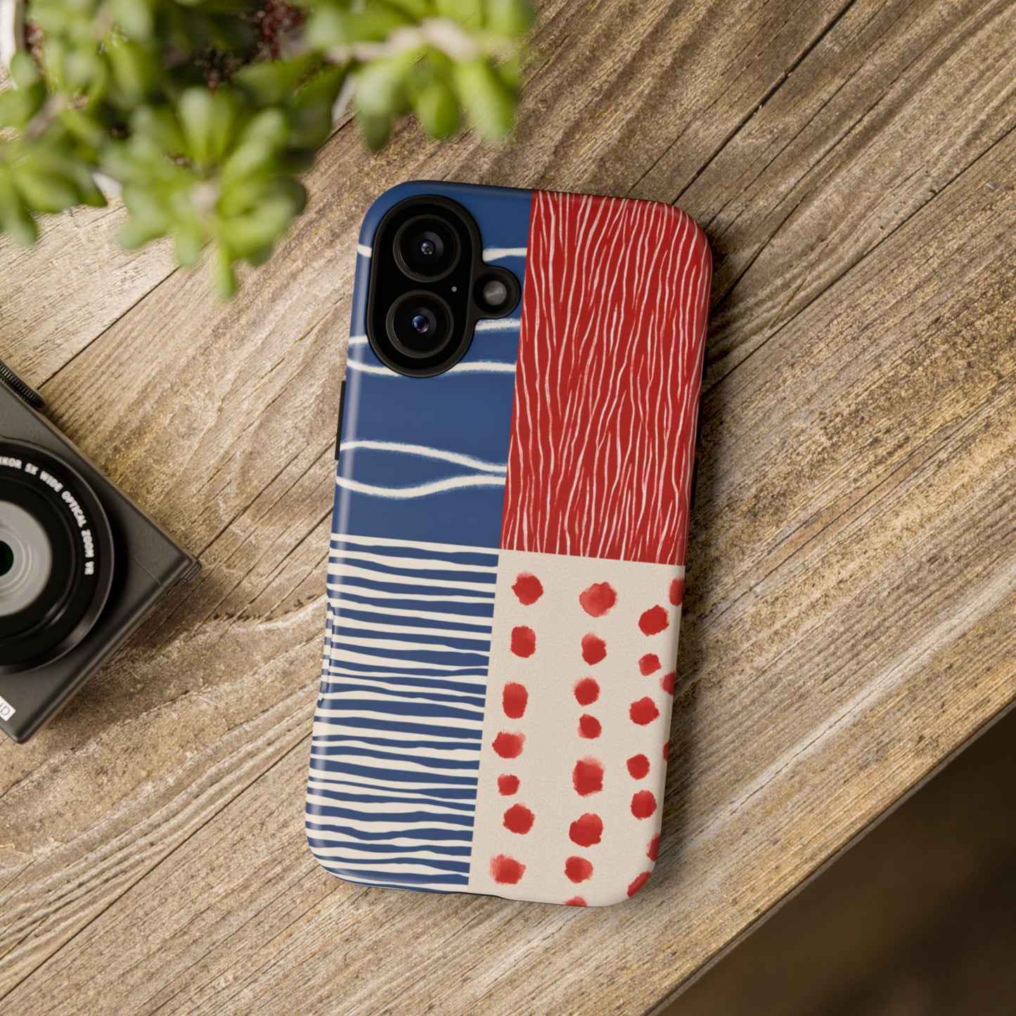 Abstract Geometric Phone Case | Red, Blue & White Pattern Cover for iPhone, Galaxy, Pixel