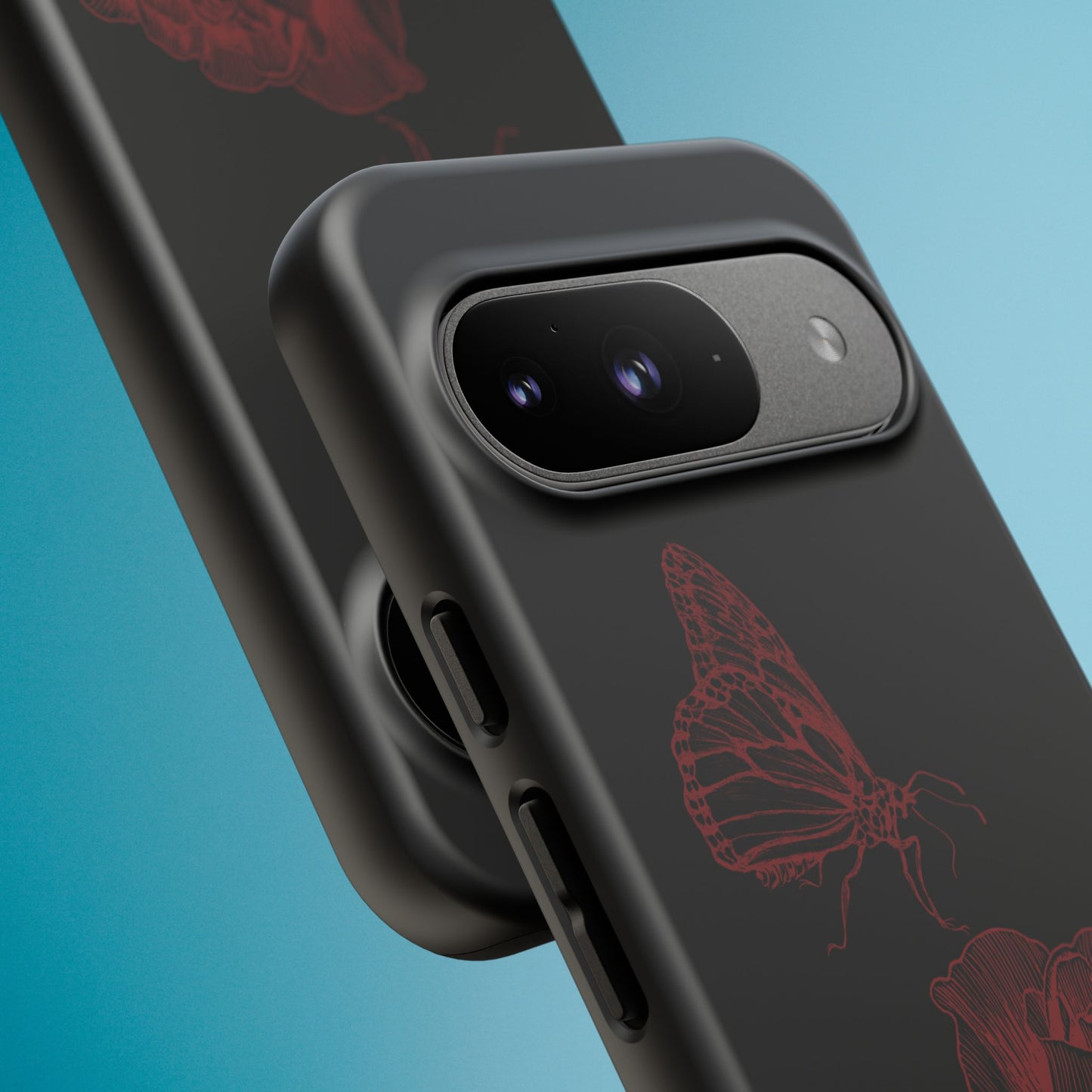 Black Rose and Butterfly Phone Case - Dark Academia Aesthetic Gothic iPhone, Galaxy and Pixel Cover