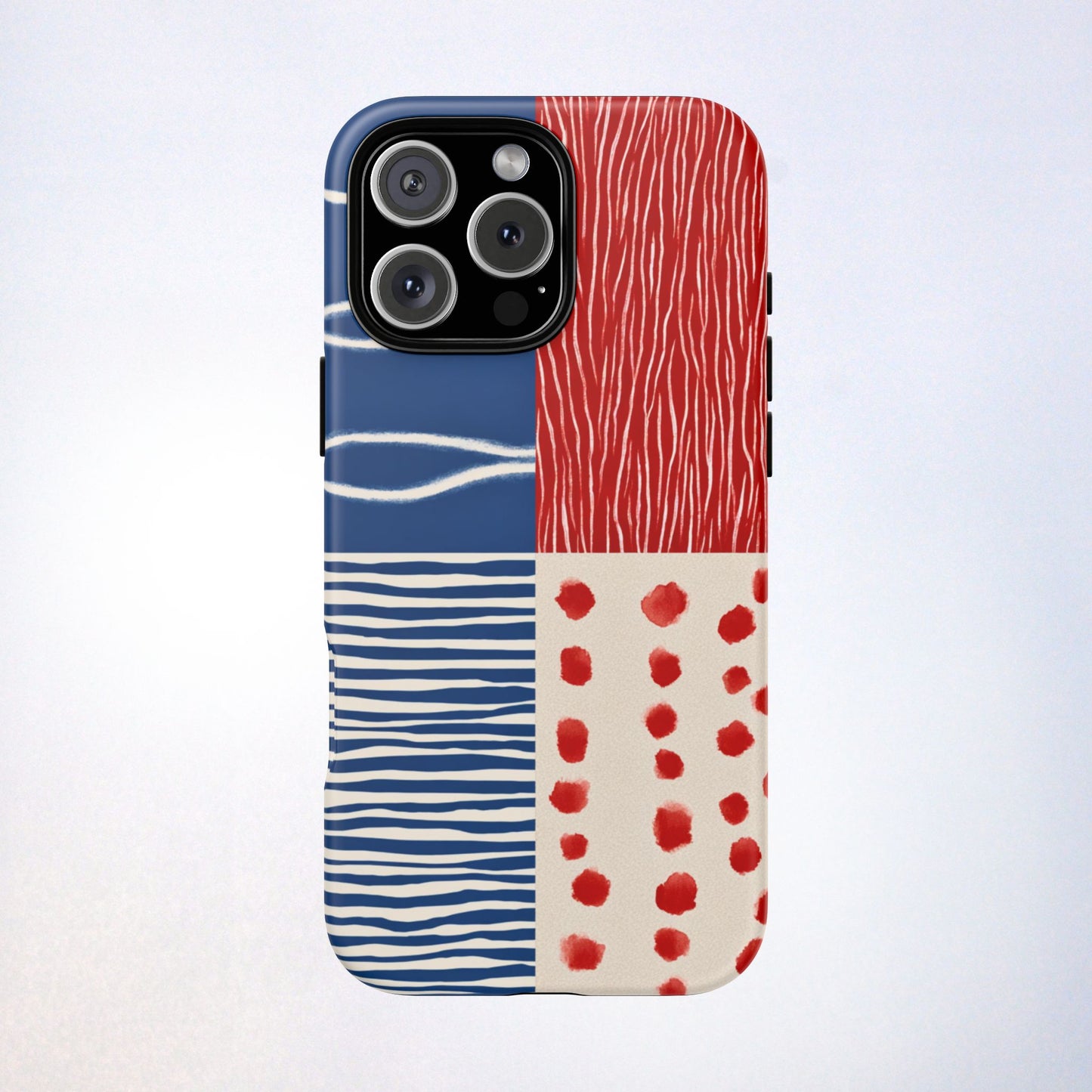 Abstract Geometric Phone Case | Red, Blue & White Pattern Cover for iPhone, Galaxy, Pixel