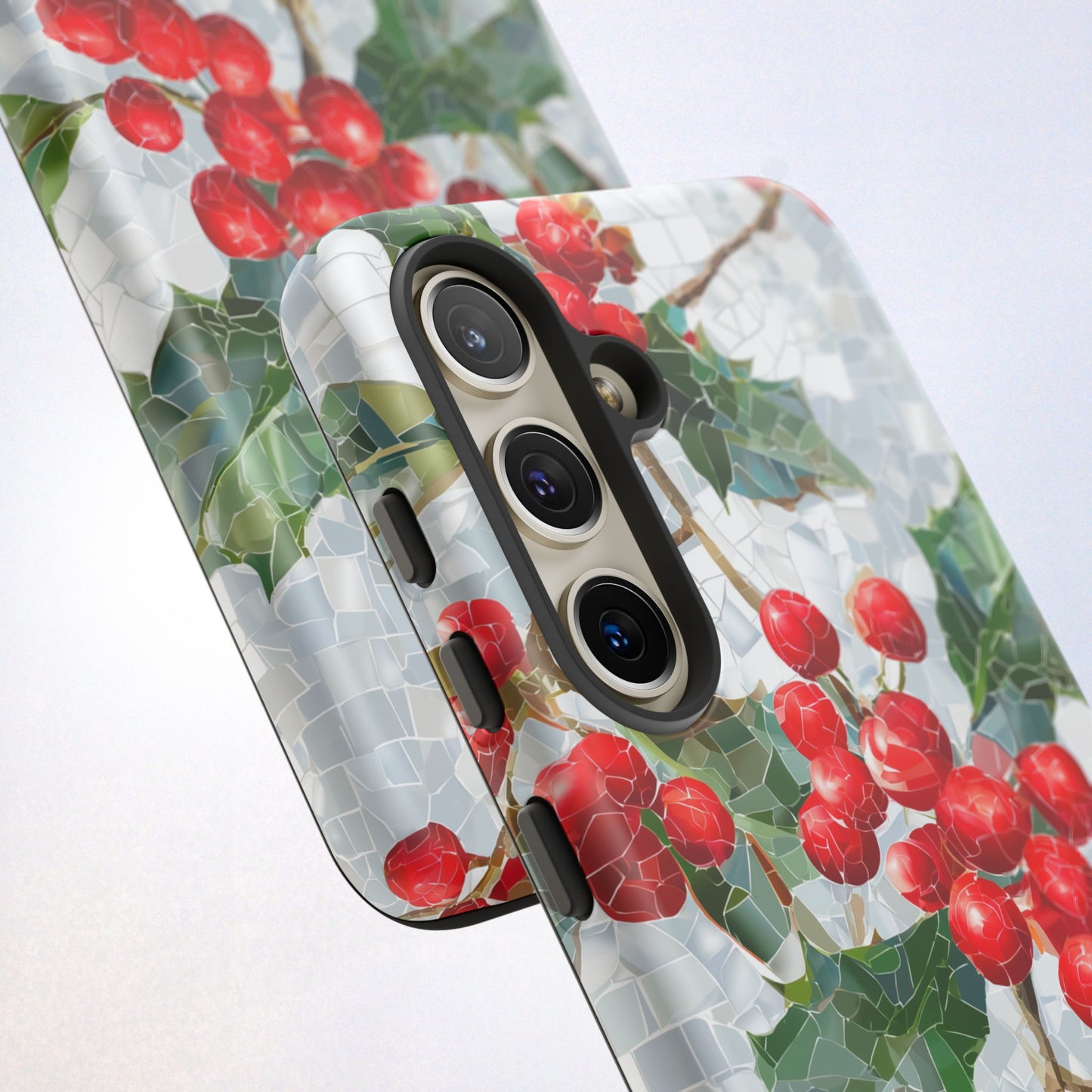 Holly Berry Phone Case, Christmas Mosaic Design, Winter Botanical Cover for iPhone Samsung Pixel