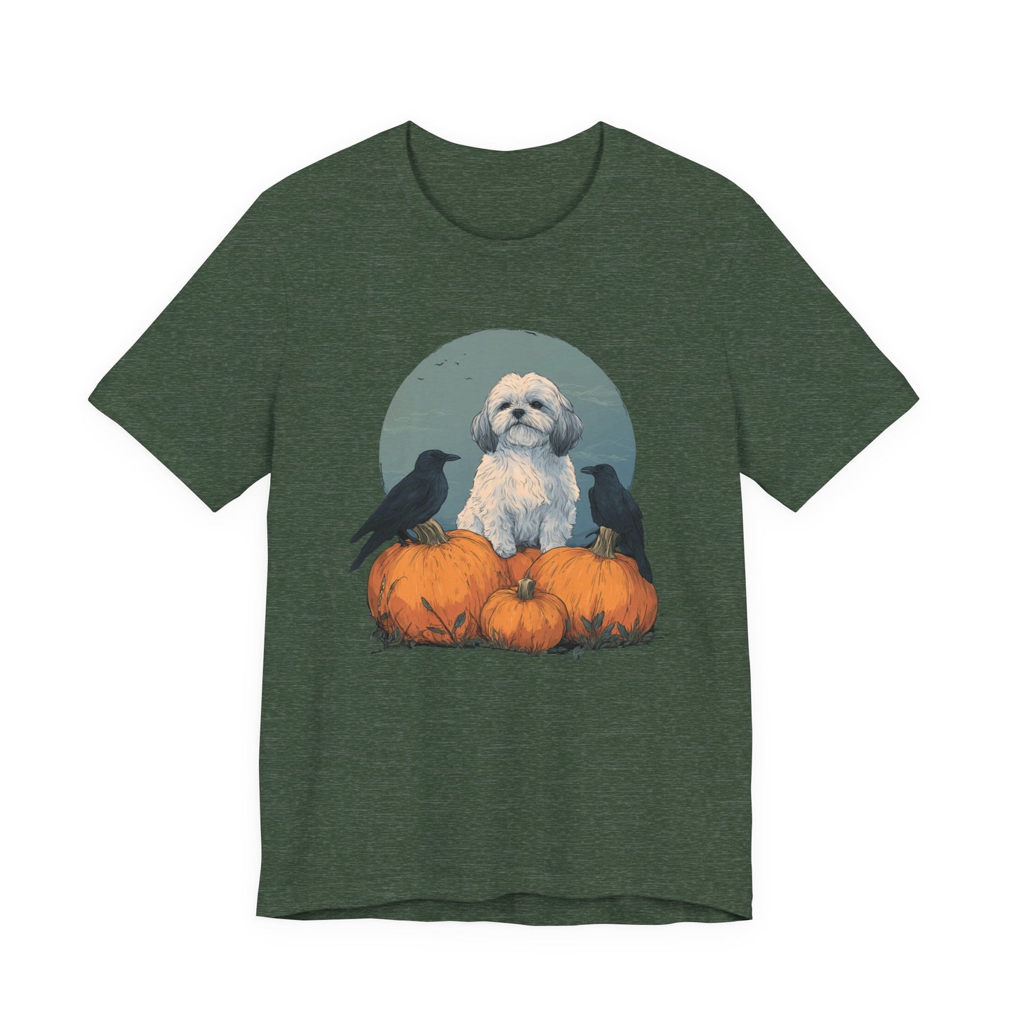Shih Tzu T-Shirt Fall Dog & Crow Tee, Pumpkin Pet Shirt, Halloween Dog Lover Gift, Autumn Casual Top, Cute Unisex Dog Apparel