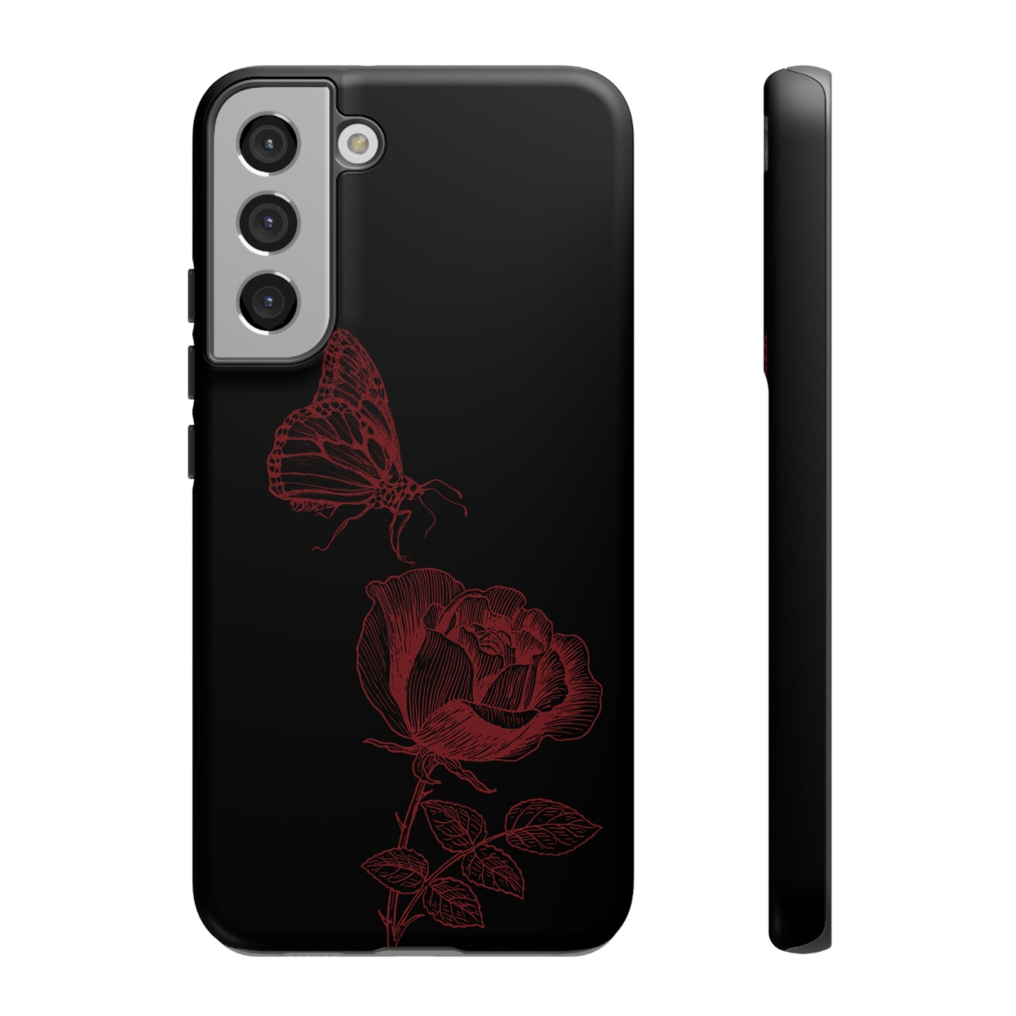 Black Rose and Butterfly Phone Case - Dark Academia Aesthetic Gothic iPhone, Galaxy and Pixel Cover