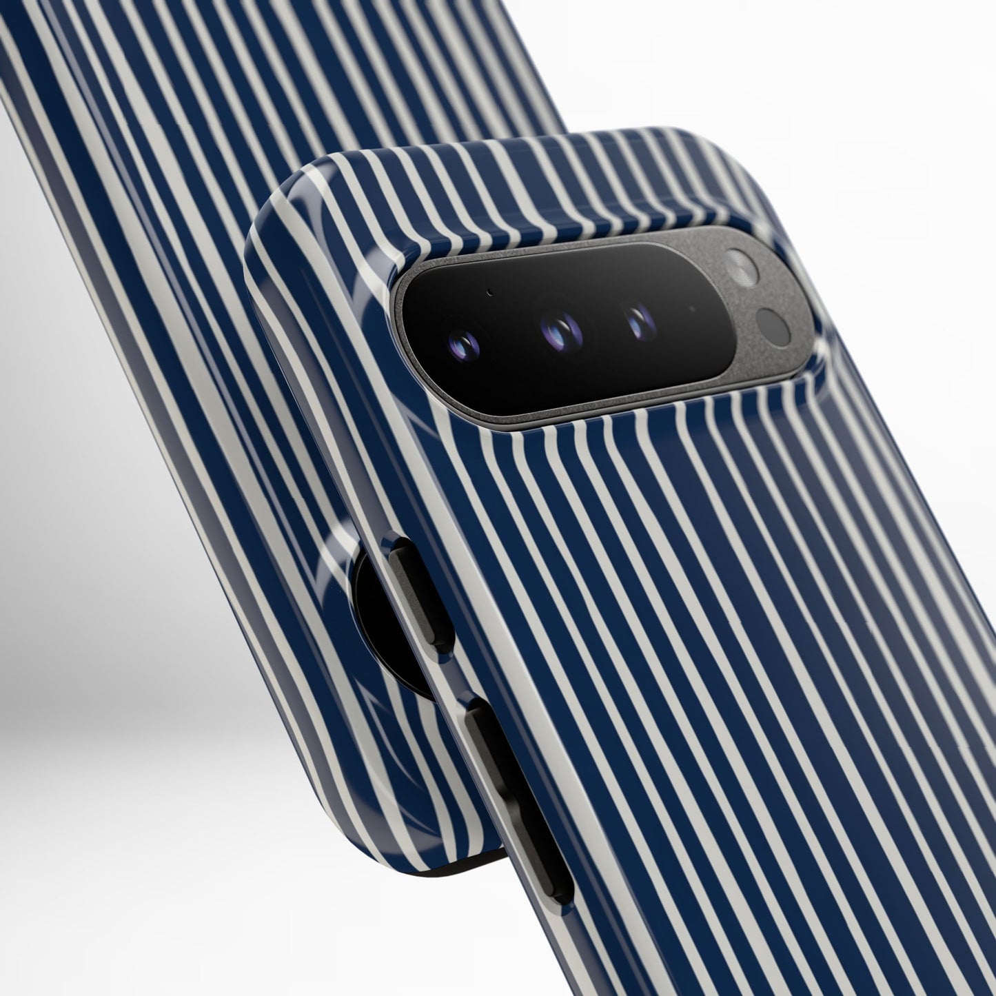 Navy Striped Phone Case | Minimalist Blue and White Stripe Design, Nautical Aesthetic Protective Cover