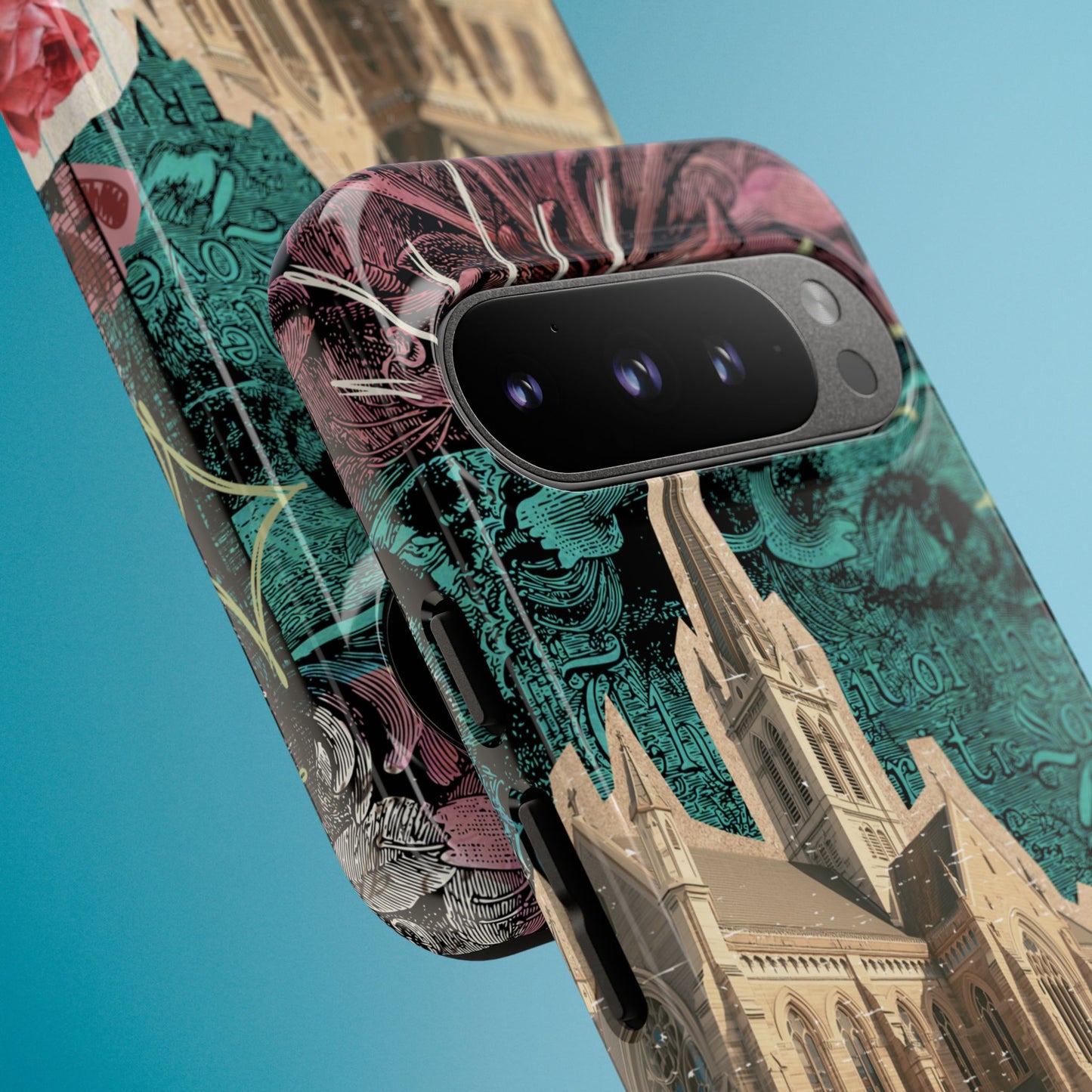 Gothic Cathedral Phone Case, Dark Academia Aesthetic, Fall Floral Art iPhone Samsung Pixel Cover, Scrapbook Vintage Phone Case Design