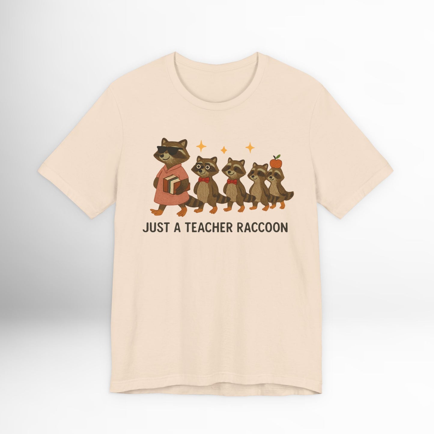 Just a Teacher Raccoon T-Shirt Cute Funny Teacher Graphic Tee, Back to School Raccoon Shirt